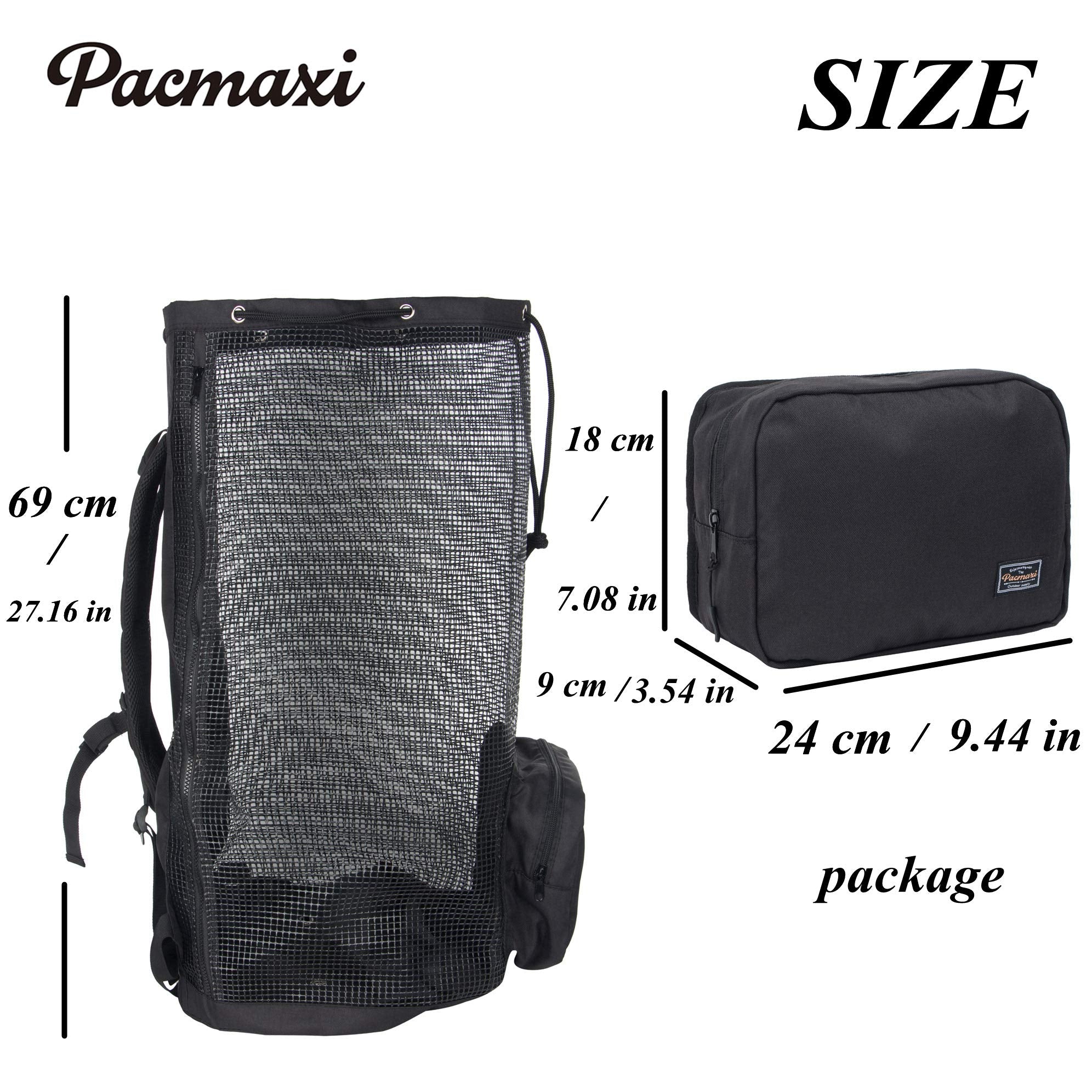 Pacmaxi Scuba Diving Bag, Oversized Mesh Scuba Diving Backpack For Snorkeling Gear & Equipment, Holds Mask, Fins, Snorkel (Black