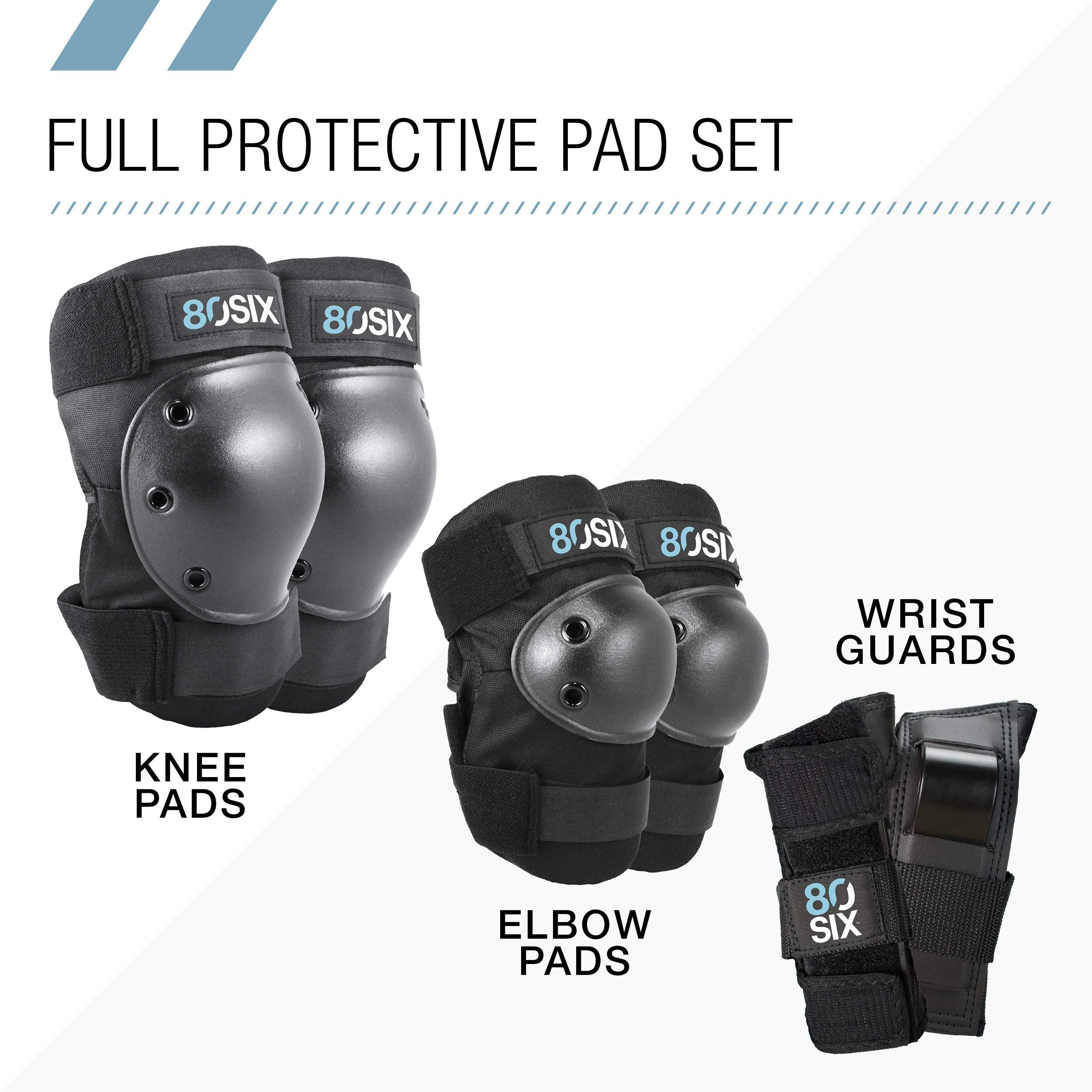 80Six Pad Set With Wristguards, Elbow Pads, And Knee Pads For Kids, Black, Junior - Ages 5+