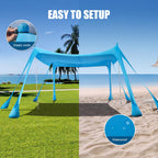 Beach Tent Sun Shelter, Beach Shade Canopy Upf50+, 10X10Ft Canopy Tent With 8 Sandbags, Sand Shovels, Ground Pegs & Stability Po