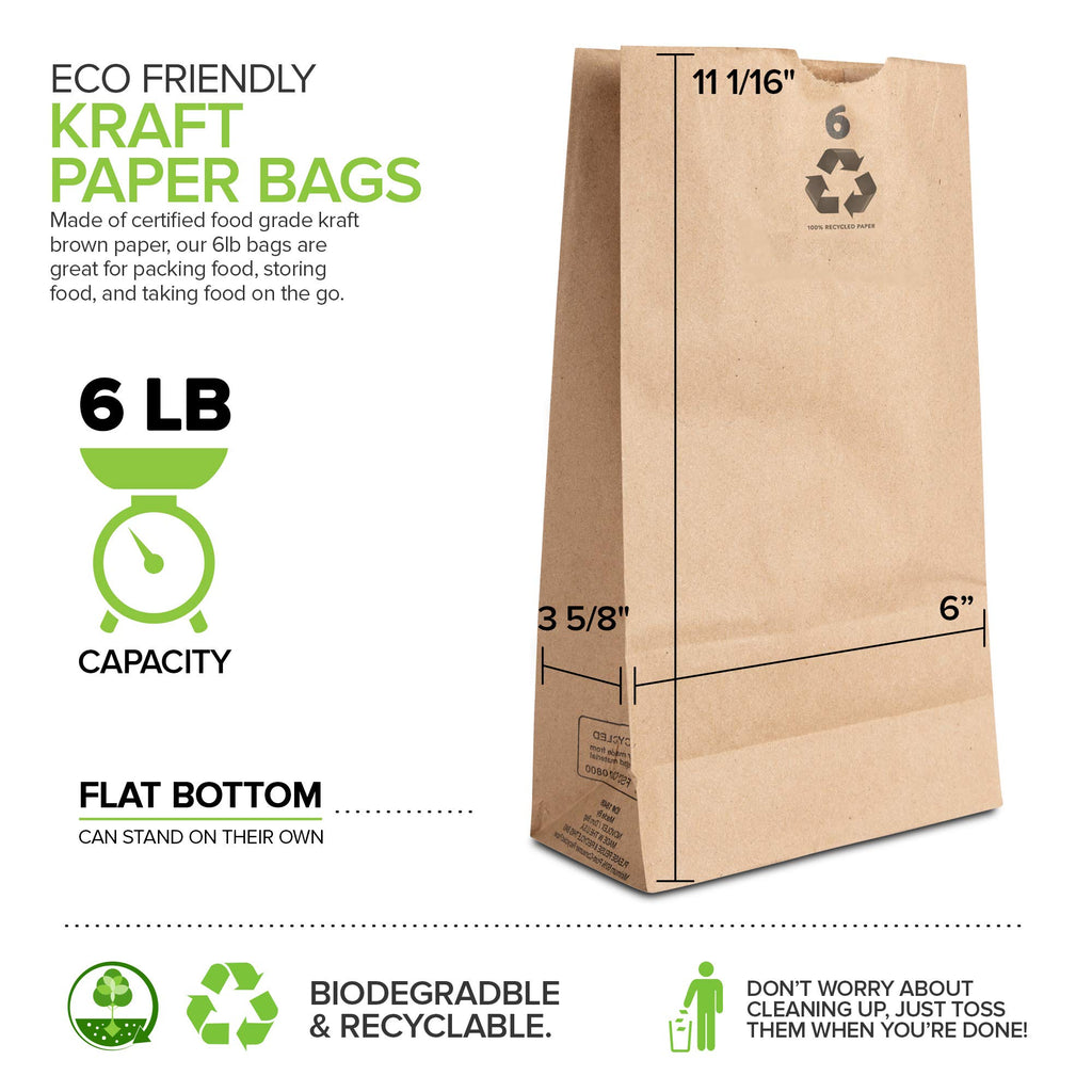 Stock Your Home 6 Lb Kraft Brown Paper Lunch Bags (200 Count) - Bulk Disposable Lunch Sacks, Medium Size Blank Bag For Kids, Goo