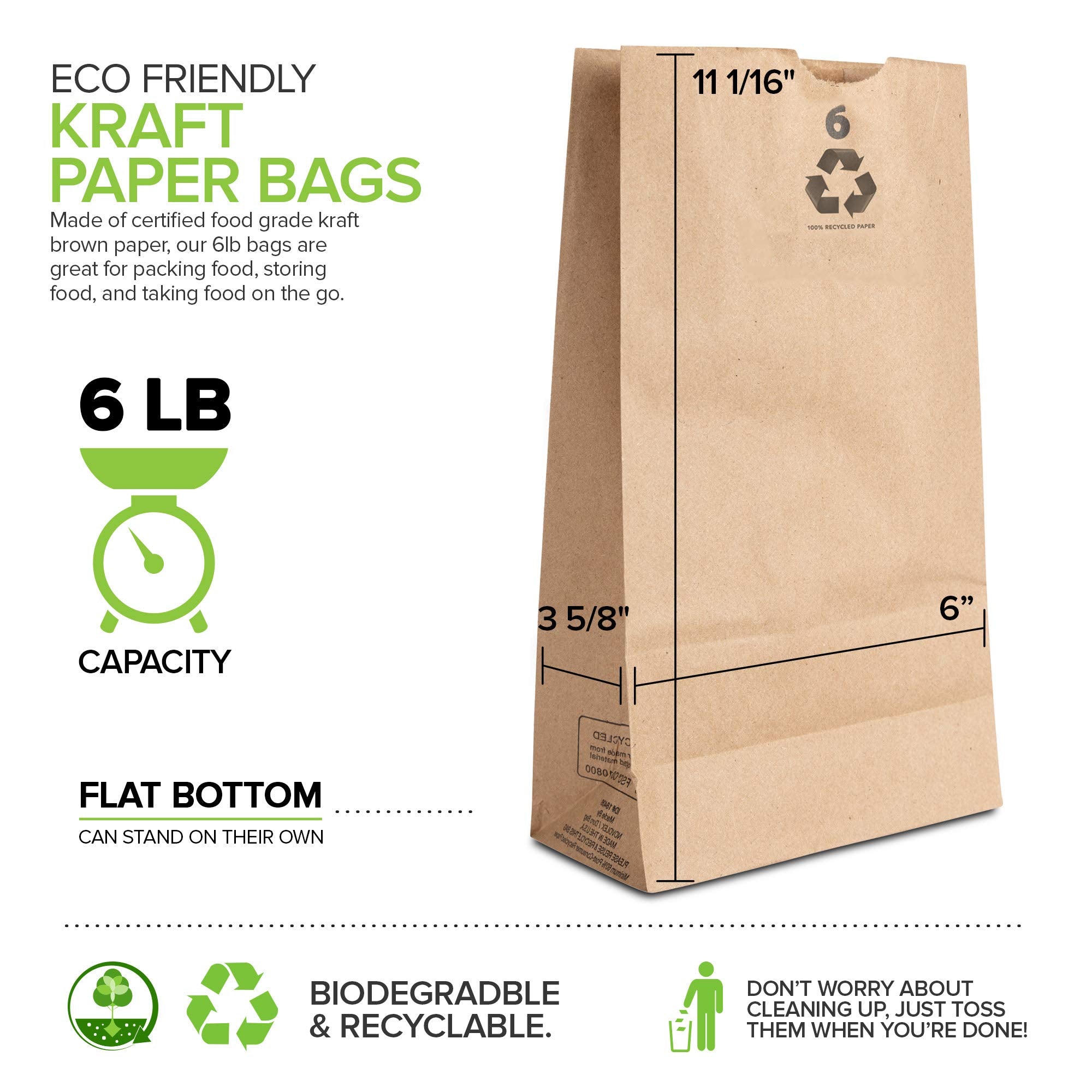 Stock Your Home 6 Lb Kraft Brown Paper Lunch Bags (200 Count) - Bulk Disposable Lunch Sacks, Medium Size Blank Bag For Kids, Goo
