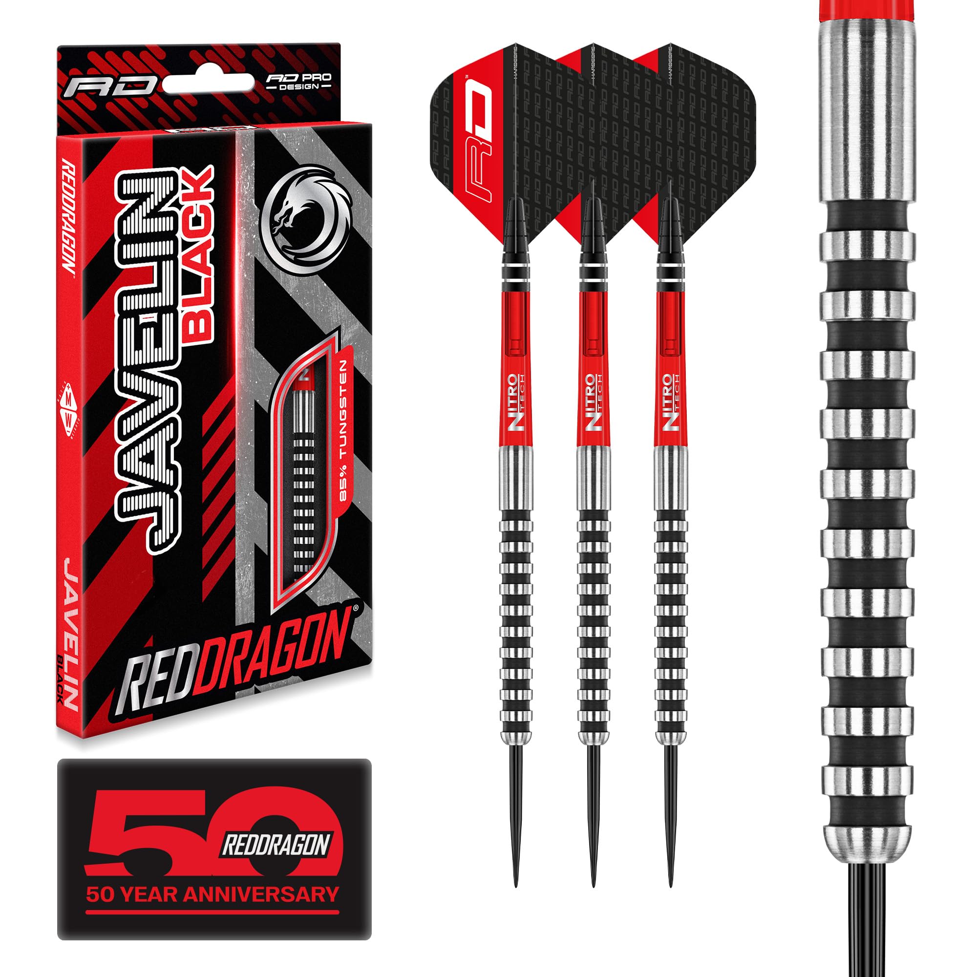 Red Dragon Javelin Black 24G Tungsten Darts Set With Flights And Stems