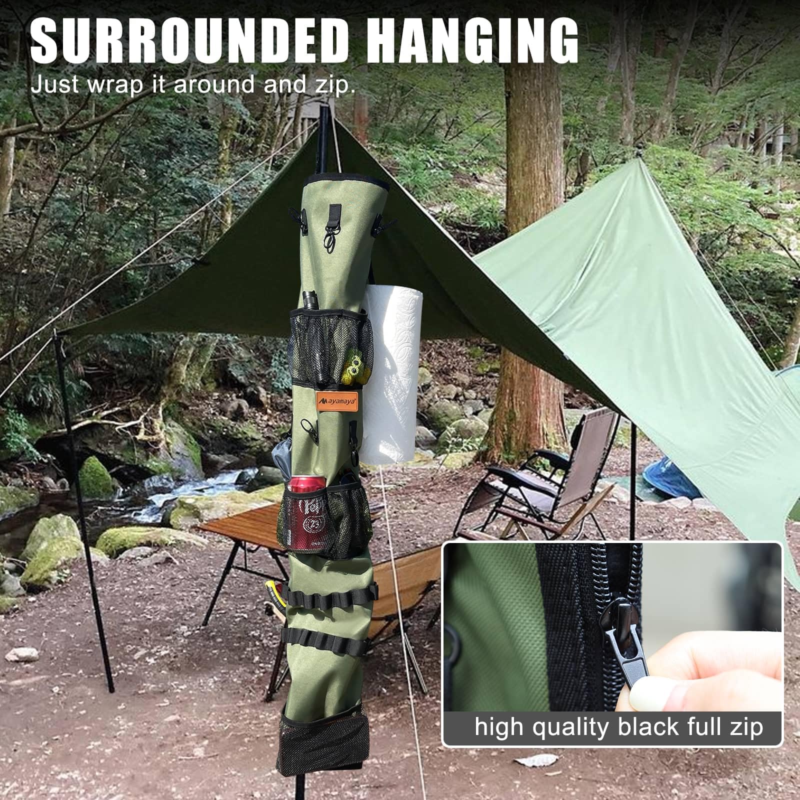 Camping Hanging Organizer - Ayamaya Tent Organizer For Inside With Campsite Storage Straps & Mesh Pockets & Hanging Hooks For Ca