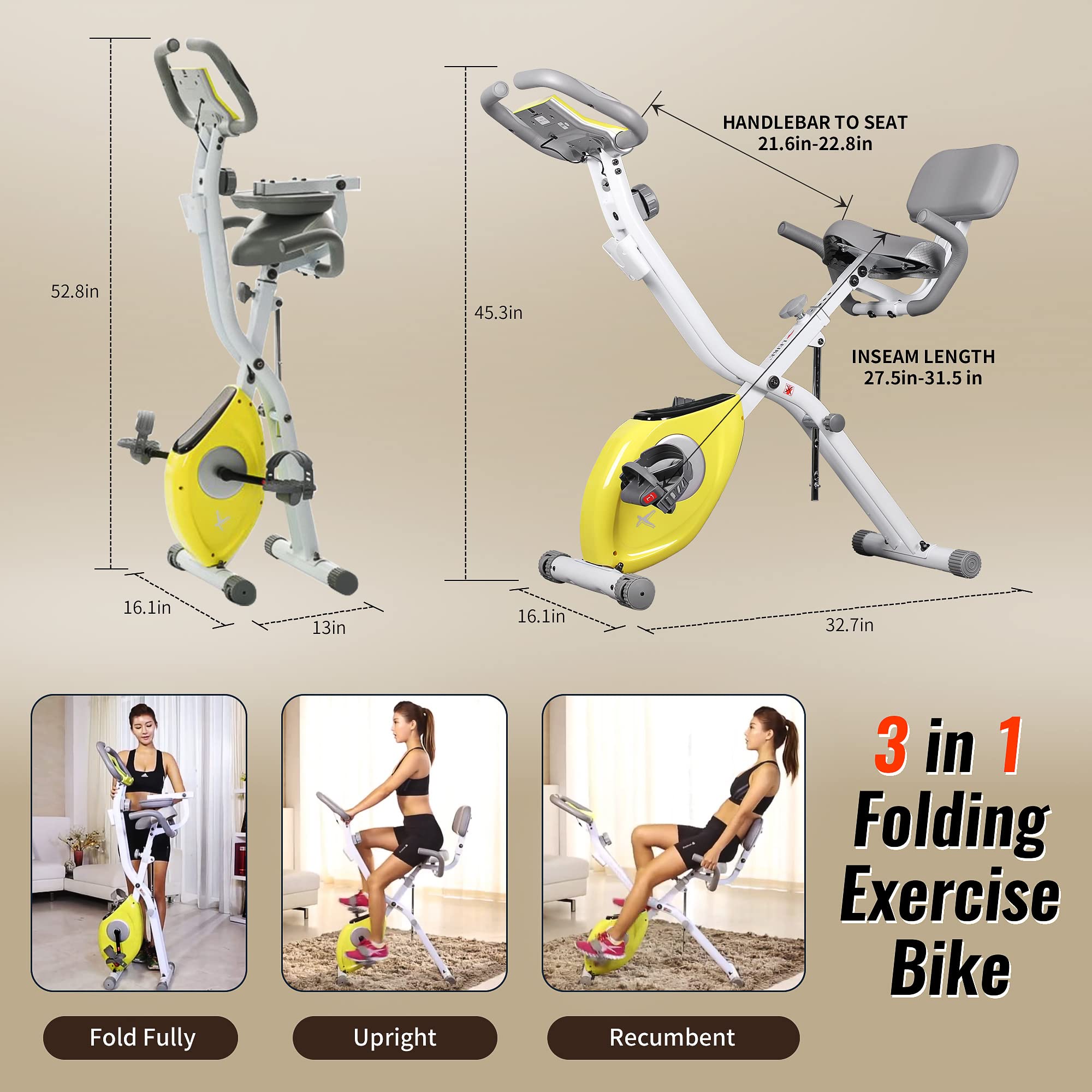 Leikefitness Leike X Bike Ultra-Quiet Folding Exercise Bike, Magnetic Upright Bicycle With Heart Rate,Lcd Monitor And Easy To As
