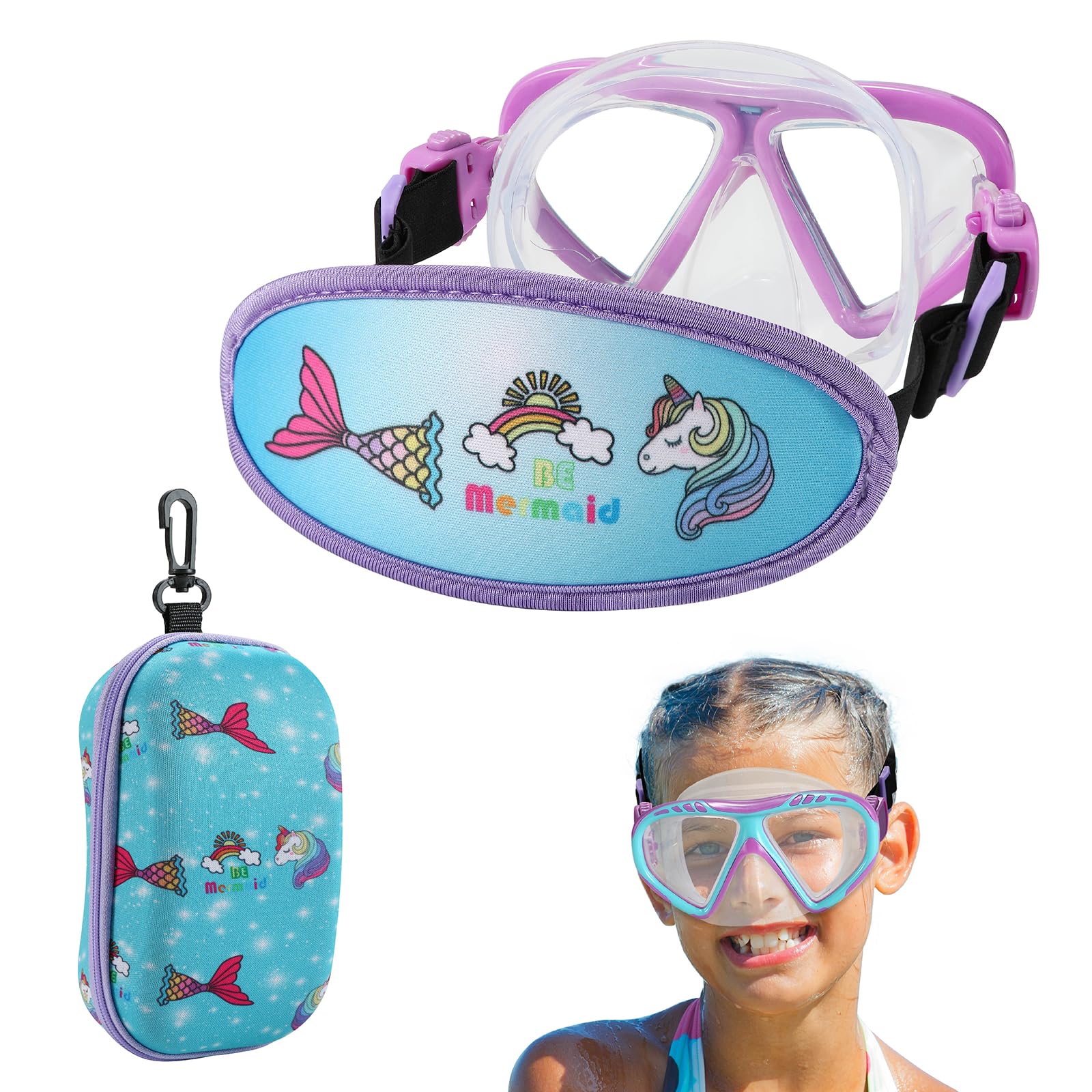 Toddler Goggles Nose Cover, Kid Goggles Fabric Strap, Swimming Goggles Kids 3-6 (Unicorn)