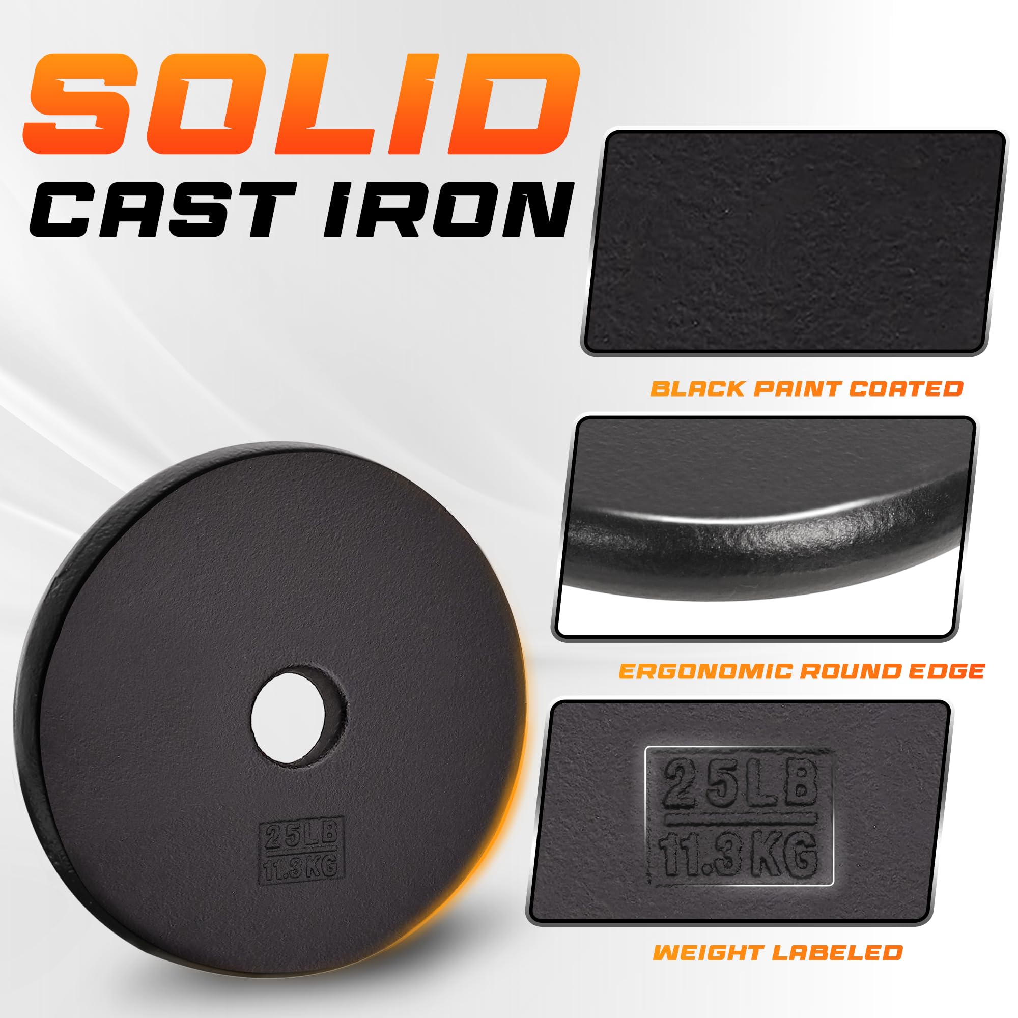 Yes4All Standard 1-Inch Cast Iron Weight Plates 5, 7.5, 10, 15, 20, 25 Lbs (Single & Pair), Black