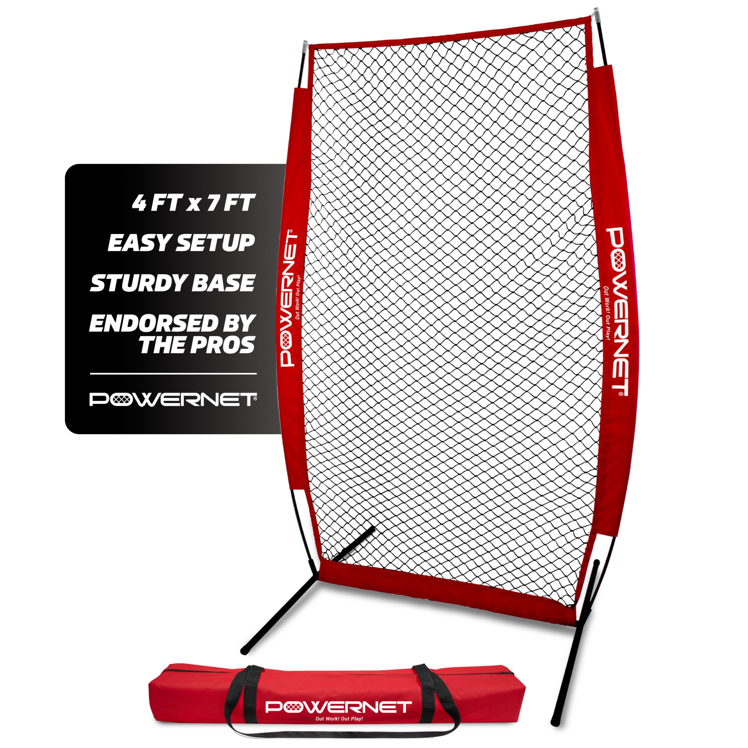 Powernet I-Screen With Frame And Carry Bag (Red)  Portable Baseball Pitcher Protection At Batting Practice  Instant Player And C