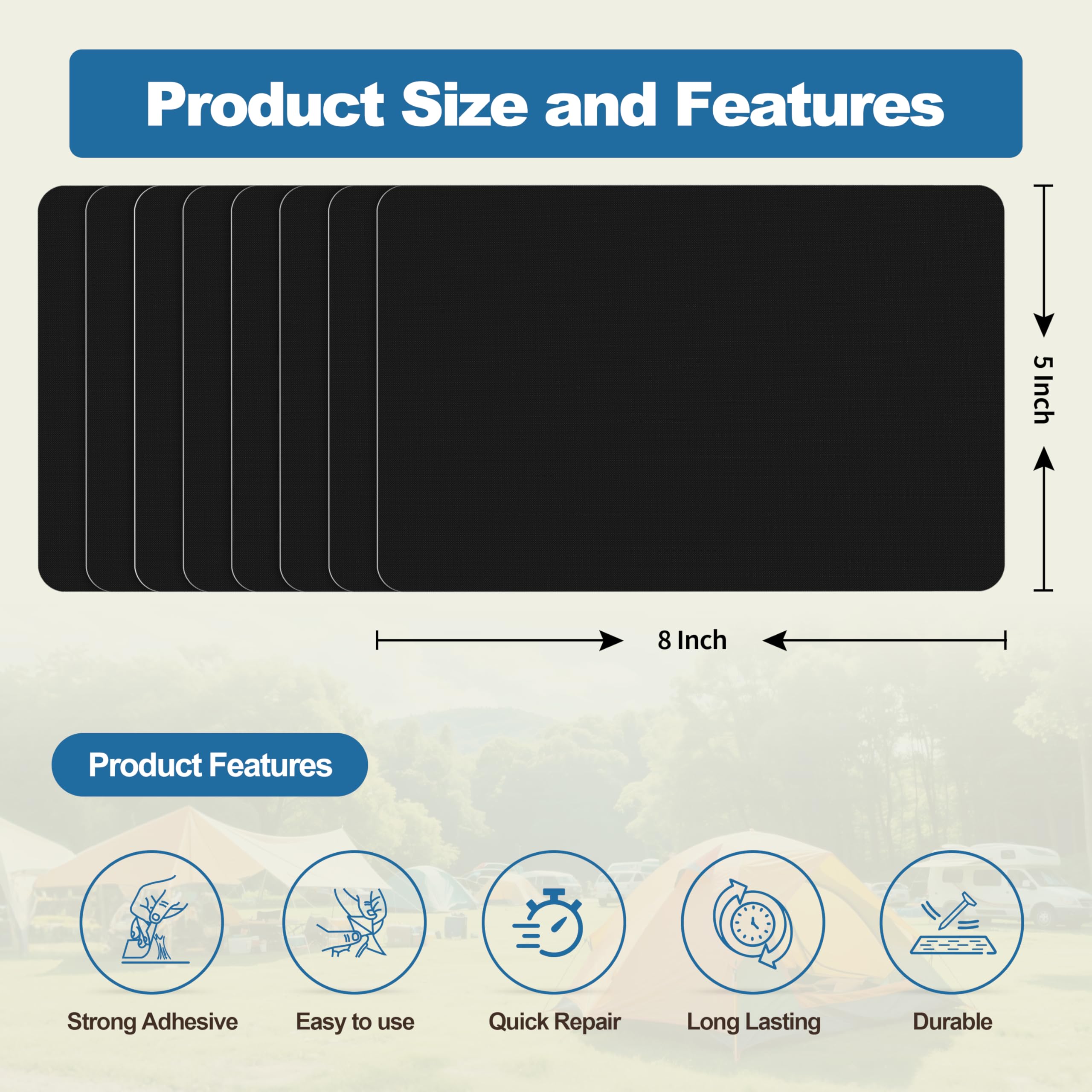 KING MOUNTAIN Self Adhesive Nylon Fabric Repair Patch, 5  8 Inches 8 Pcs, Quick Down Jacket Repair Patch, Waterproof Outdoor Gea