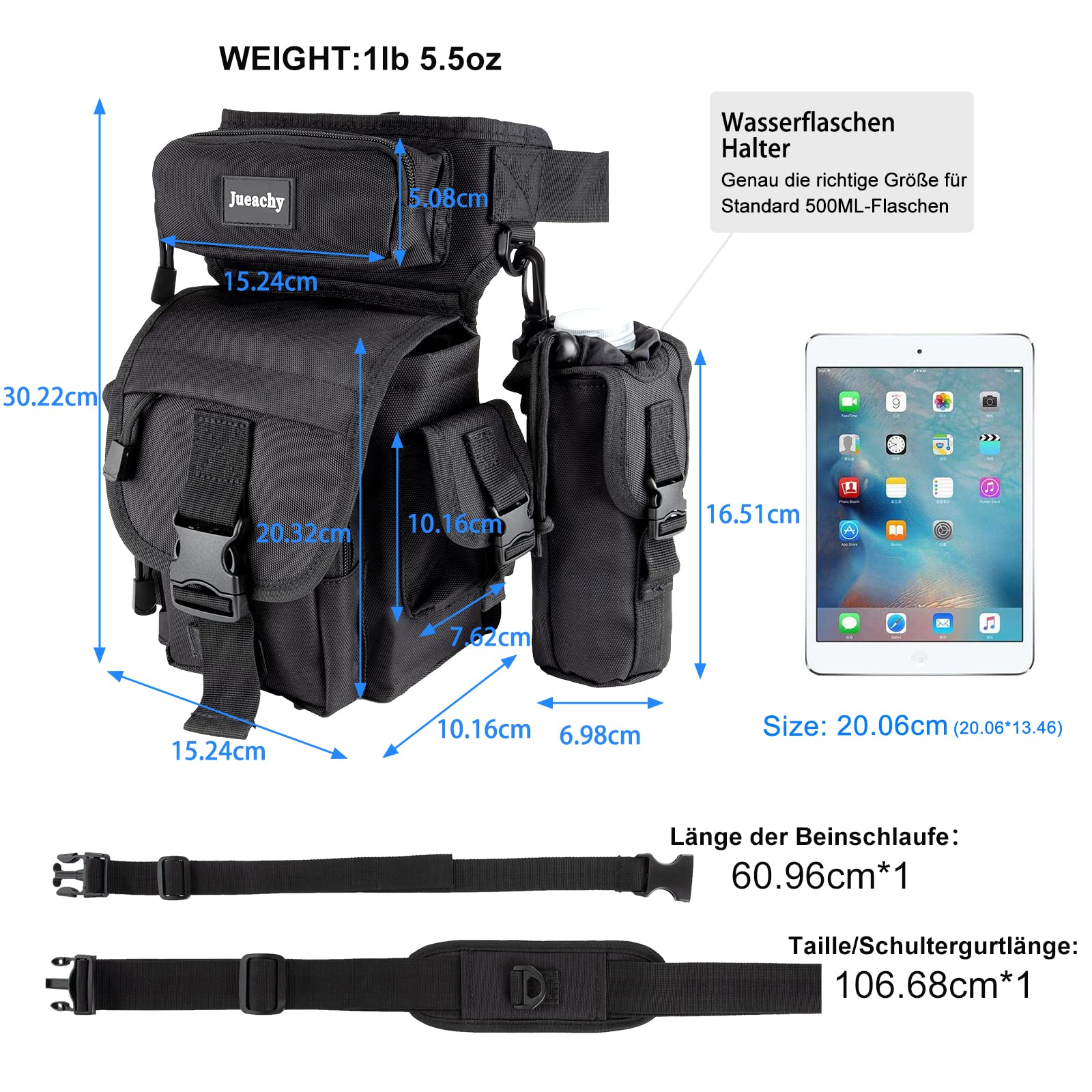 Jueachy Drop Leg Bag For Men Tactical Metal Detecting Thigh Pack With Water Bottle Pouch Black