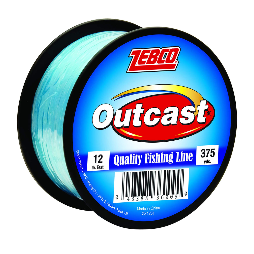 Zebco Outcast Monofilament Fishing Line, 375-Yards, 12-Pound, Low Memory And Stretch, High Tensile Strength, Blue