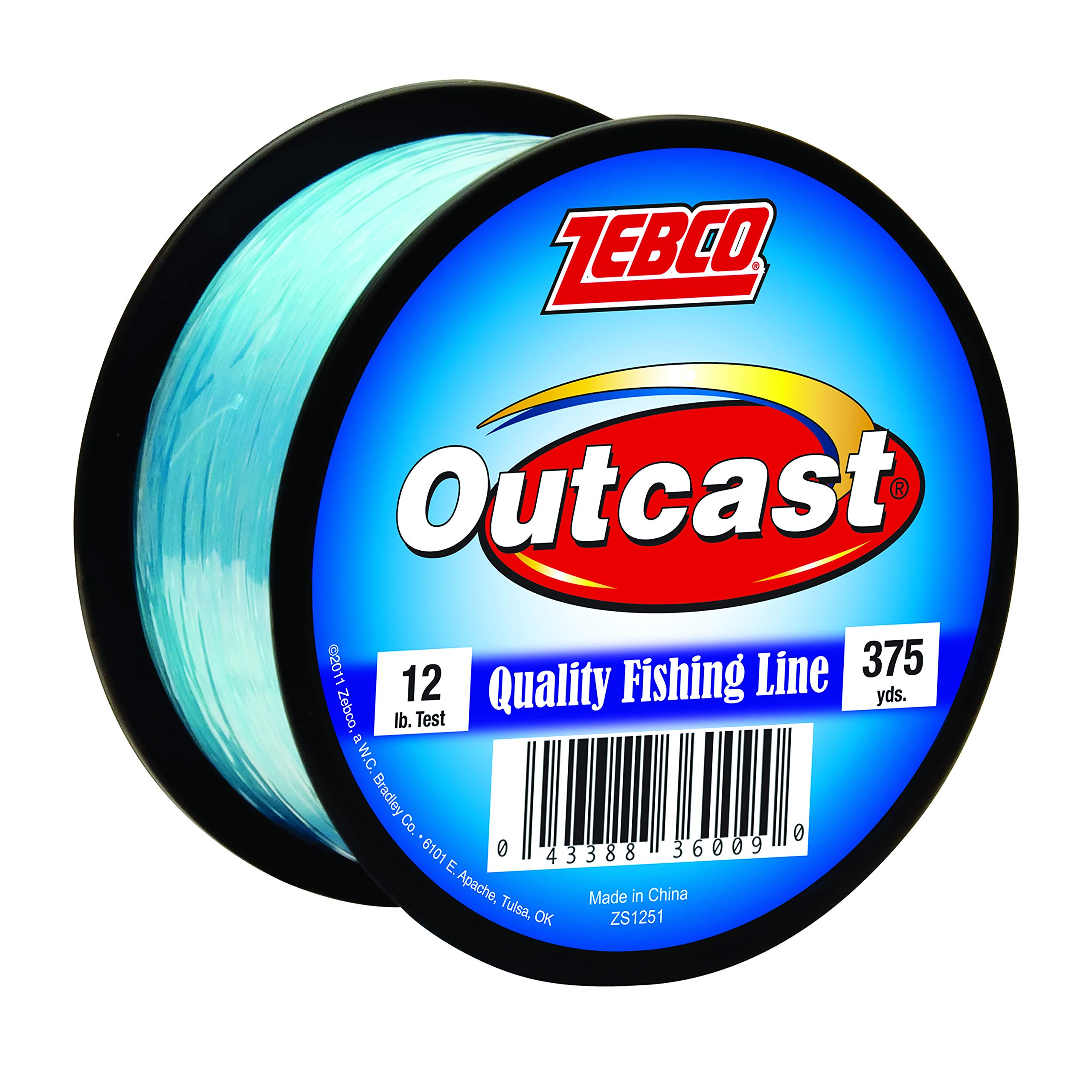 Zebco Outcast Monofilament Fishing Line, 375-Yards, 12-Pound, Low Memory And Stretch, High Tensile Strength, Blue