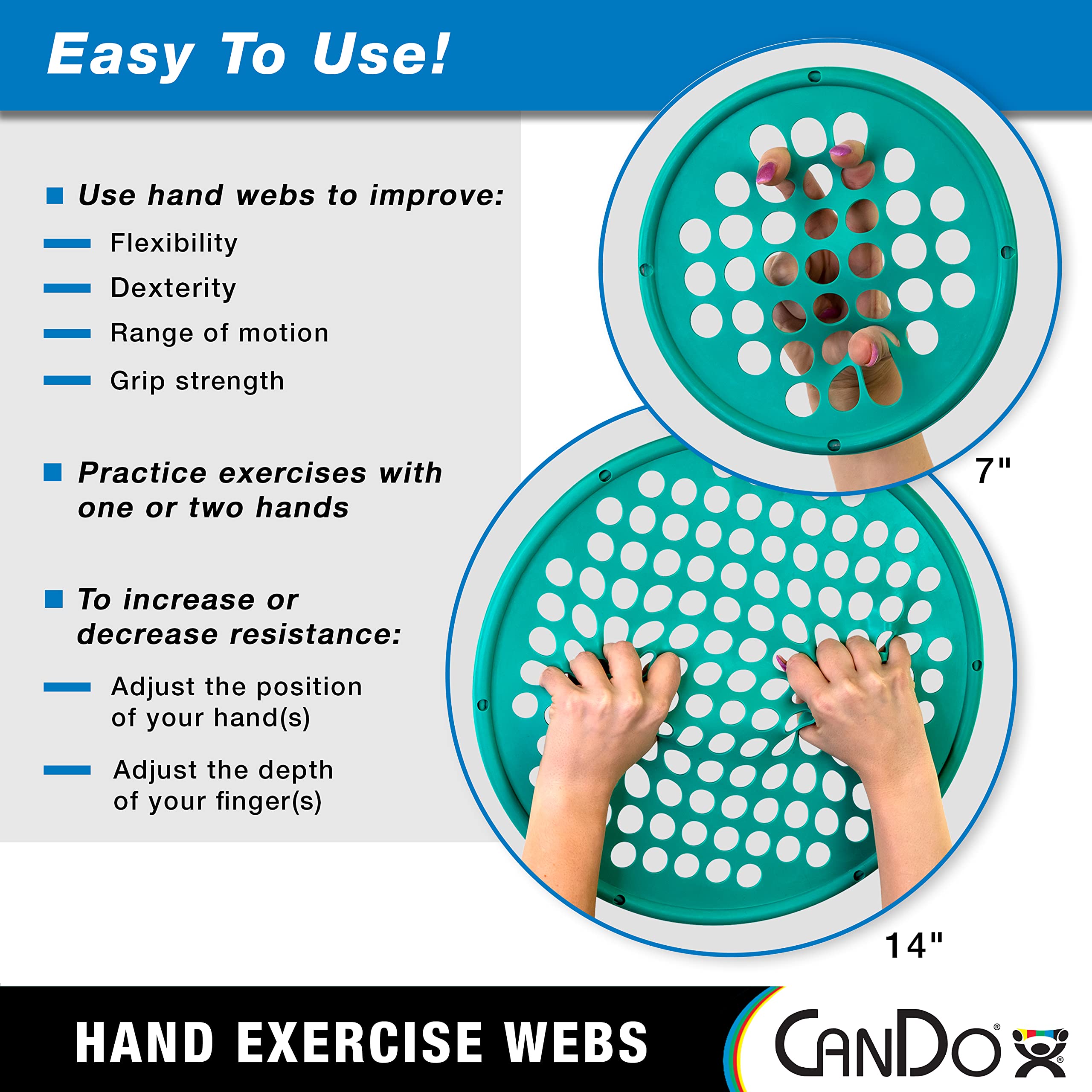 Cando-10-0876 Web Hand Therapy Device, Latex-Free, 14'' Diameter, Set (Tan, Yellow, Red, Green, Blue, Black)