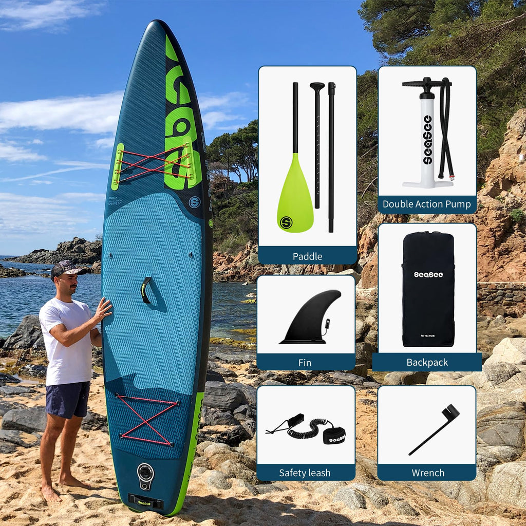 Seaseesup Inflatable Paddle Board Stand Up Paddleboards, 11 Paddle Boards For Adults With Sup Accessories, Double Action Pump, I