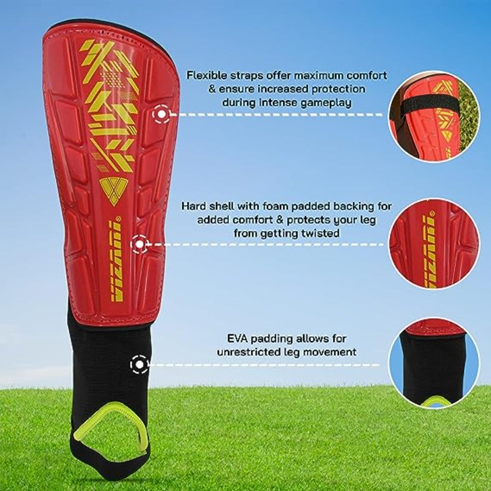 Malaga Soccer Shin Guard with Adjustable Straps-Red - Vizari Sports