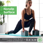 Gaiam Yoga Block 2 Pack & Yoga Strap Combo Set - Yoga Blocks With Strap, Pilates & Yoga Props To Help Extend & Deepen Stretches,