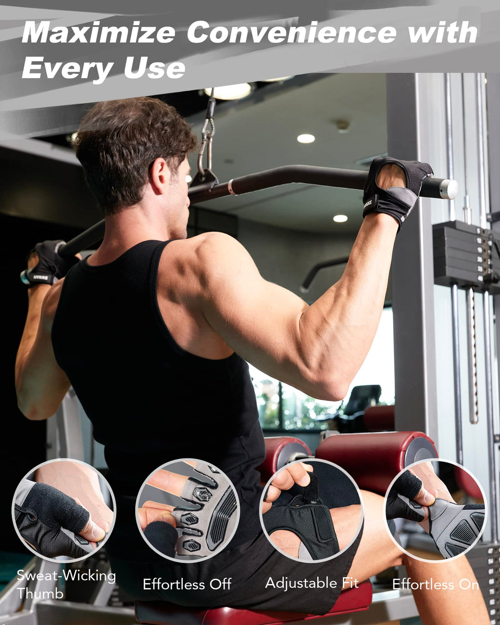 Uykke Workout Gloves For Men And Women, Exercise Gloves For Weight Lifting, Cycling, Gym, Training, Breathable And Snug Fit (Bla
