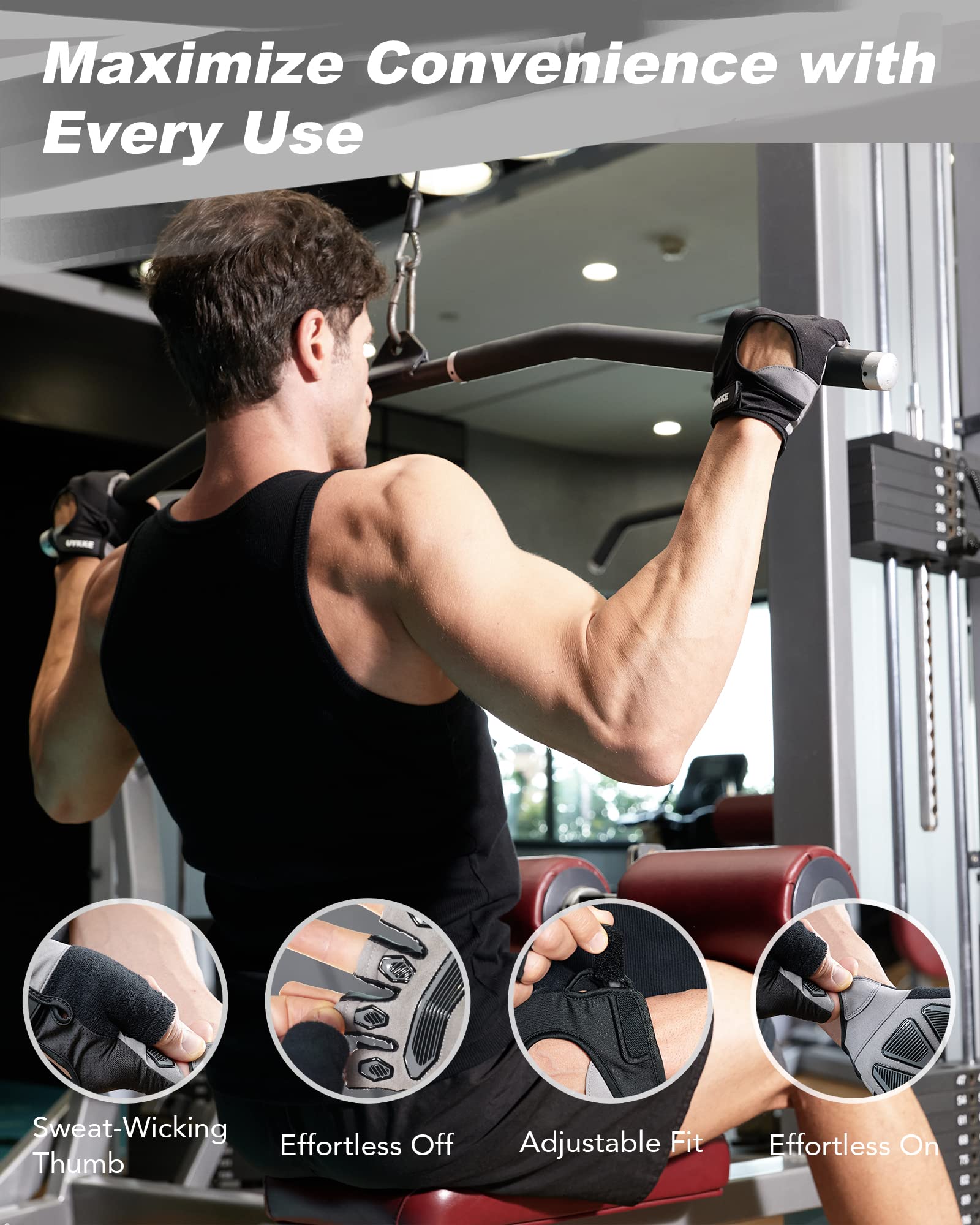 Uykke Workout Gloves For Men And Women, Exercise Gloves For Weight Lifting, Cycling, Gym, Training, Breathable And Snug Fit (Bla