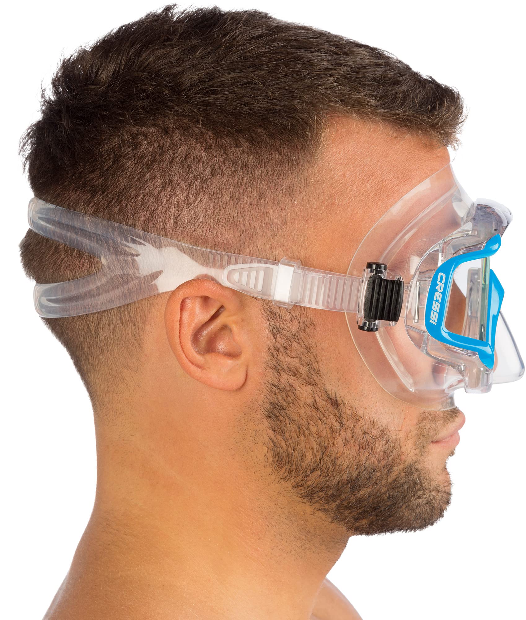 Cressi Panoramic Wide View Mask With Dry Snorkel Set, Clear Blue