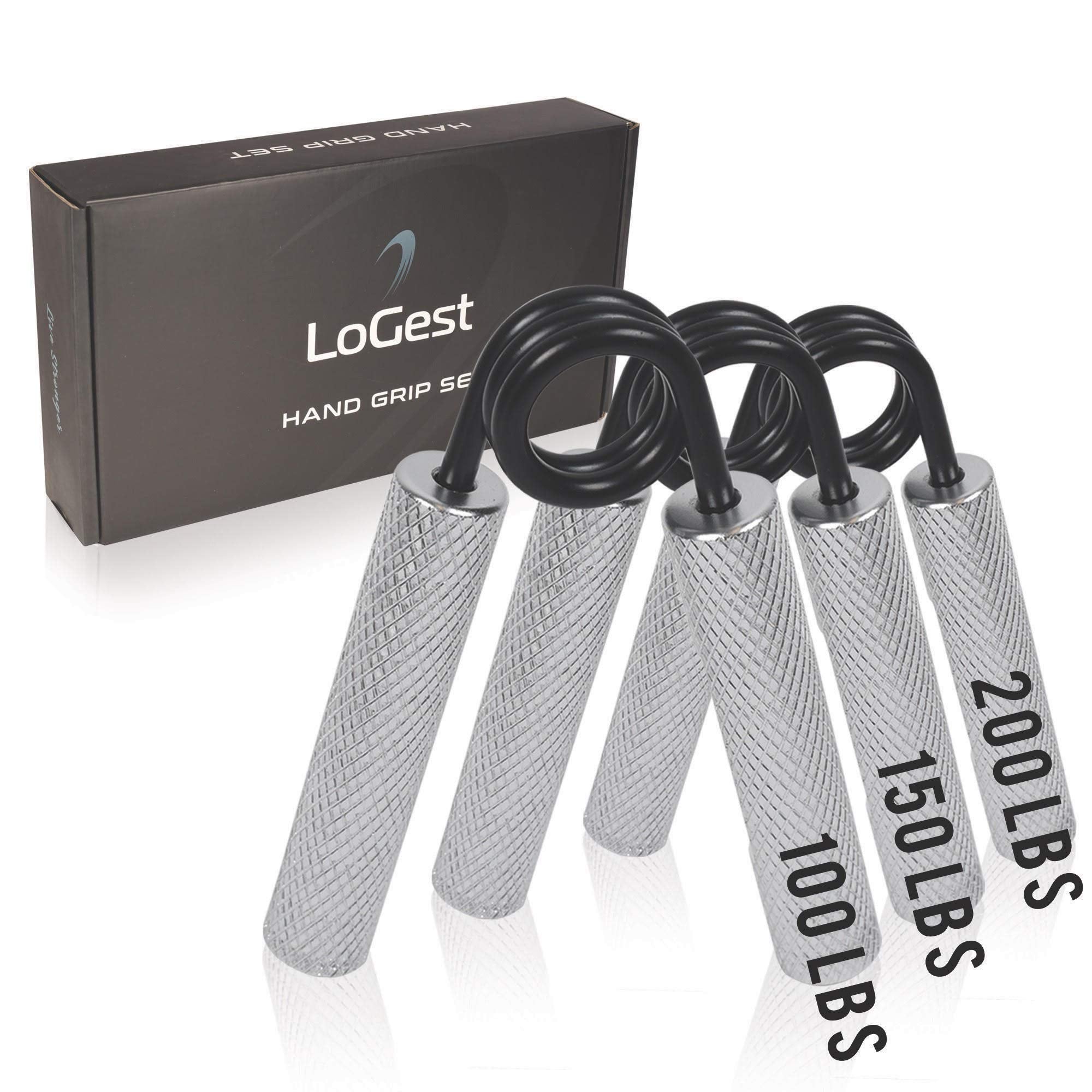 Logest Metal Hand Grip Set, 100Lb-200Lb 3 Pack No Slip Heavy-Duty Grip Strengthener With Gift Box, Great Wrist & Forearm Hand Ex
