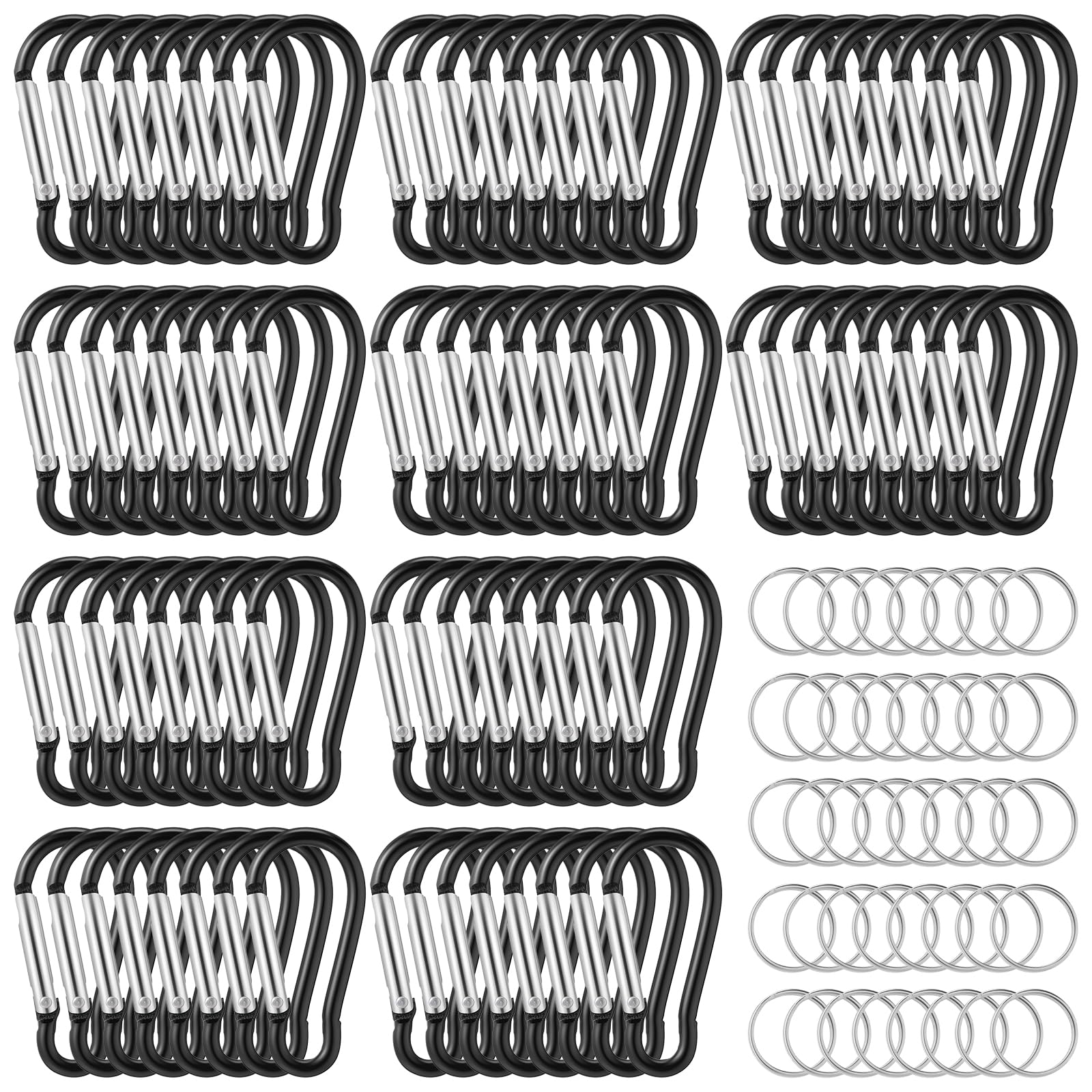 Yaocom 200 Pcs 1.8 Bulk 100 Aluminum Clip Keychains with 100 Keyrings Metal Mini Spring Snap Hooks for Camping Hiking Traveling 