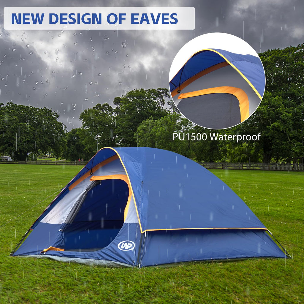 Unp Camping Tent 4 Person, Waterproof Windproof Tent With Rainfly Easy Set Up Portable Dome Tents For Camping (Navy Blue)