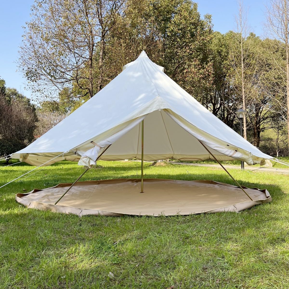 Latourreg Outdoor Luxury Waterproof 3M/4M/5M/6M Oxford Bell Tent With Zipped Detachable Groundsheet (White Oxford Cloth, 4M Bell