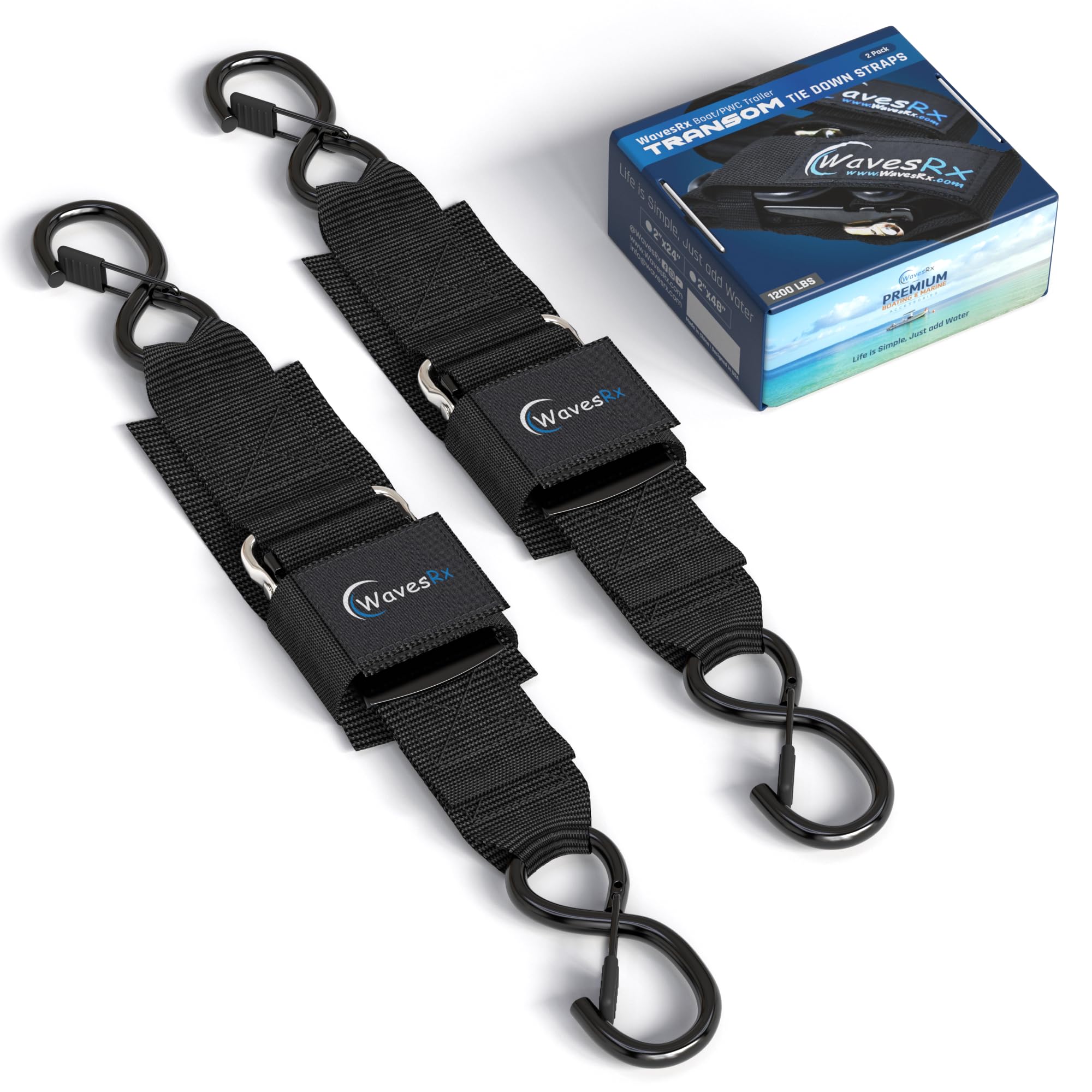 Wavesrx Jet Ski & Pwc Trailer Transom Straps (2Pk)  24'' Marine Tie Downs Adjustable Safety Straps  Outperforms Ratcheting And R
