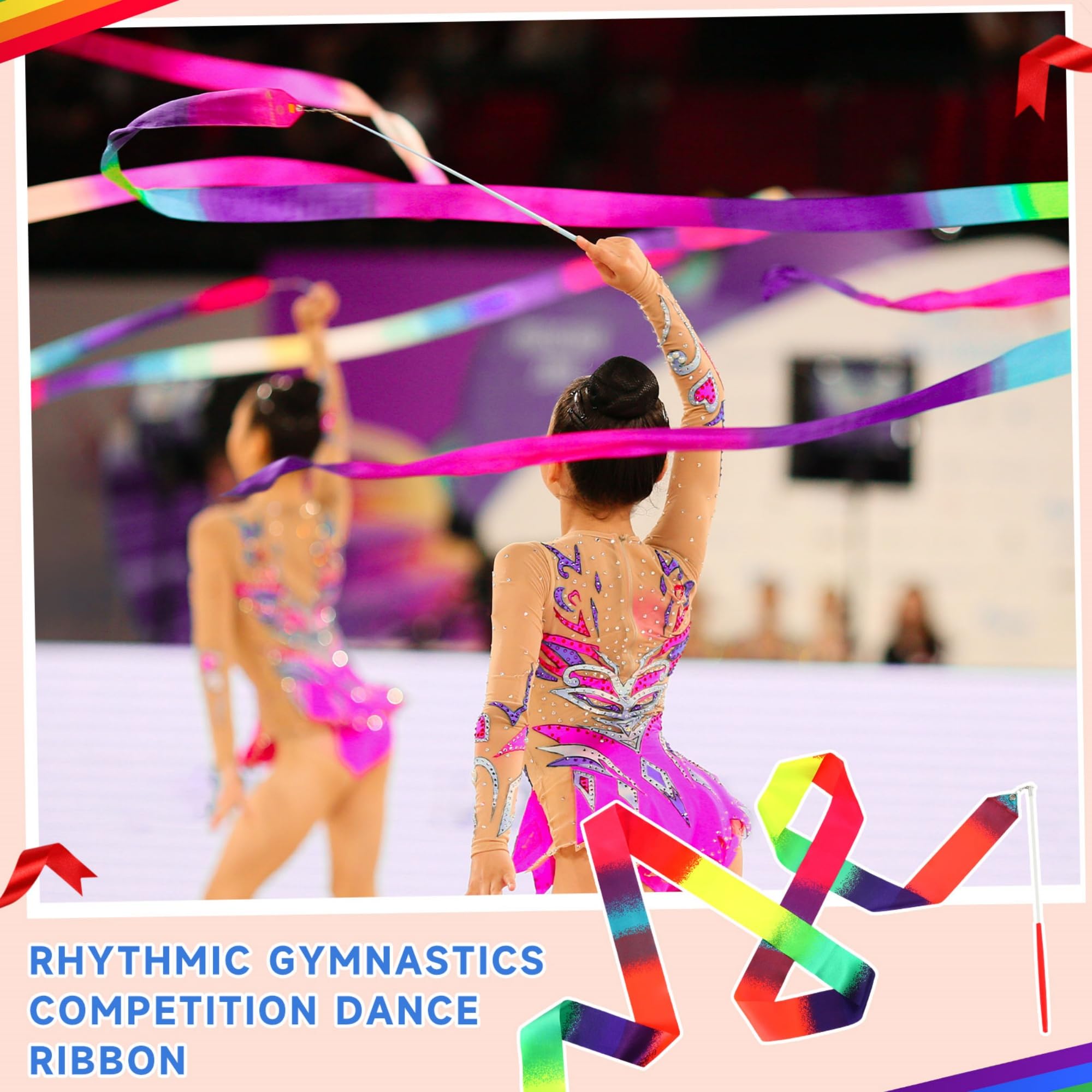 Yilloog Rainbow Dance Ribbon 78.7 Inch Gymnastics Ribbon Streamers Ribbon Dancer Wand Dancing Ribbon For Kids, Fits Artistic Dan