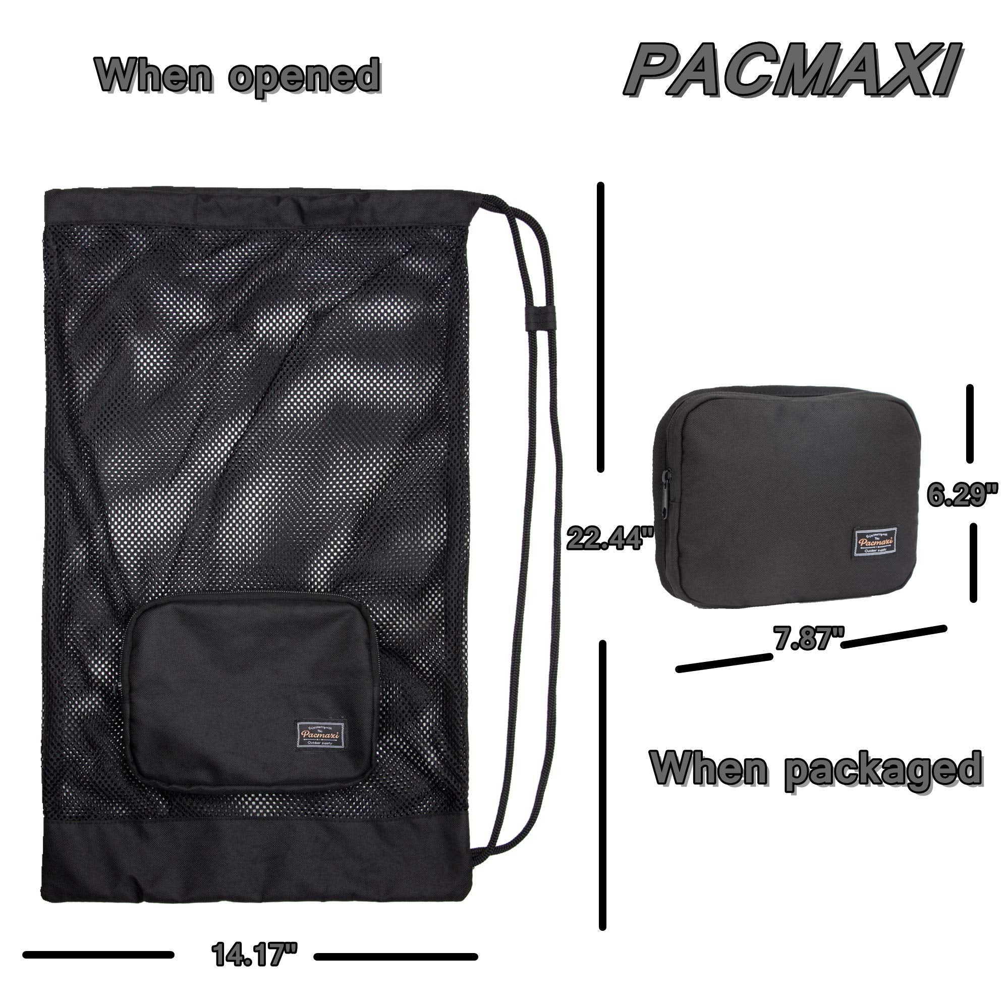 Pacmaxi Snorkeling Gear Bag, Shoulder Strap Mesh Draw Bag For Scuba, Snorkel, Swim, Can Holds Diving Mask, Dry Top Snorkel, Trek