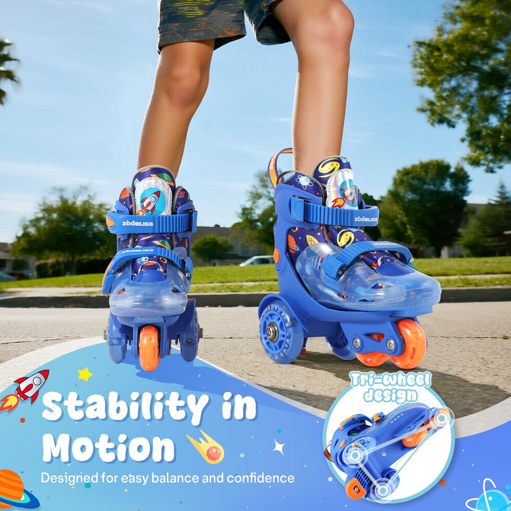 Kids Roller Skates for Beginners - ZOOBLISS Toddler Roller Skates for Boys Ages 3-7 with Light-Up Wheels & 4 Adjustable Sizes, T