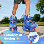 Kids Roller Skates for Beginners - ZOOBLISS Toddler Roller Skates for Boys Ages 3-7 with Light-Up Wheels & 4 Adjustable Sizes, T
