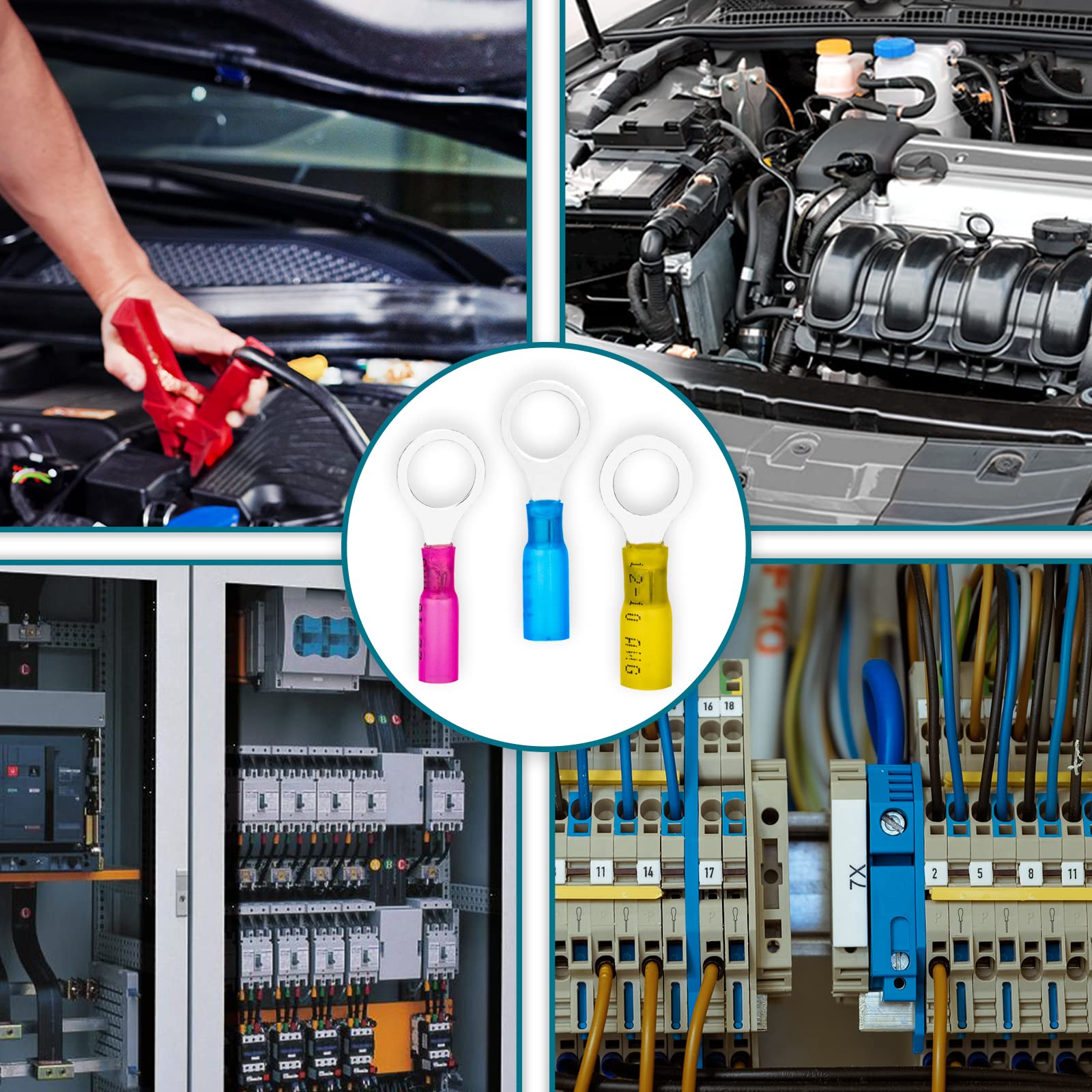 60 Pcs Heat Shrink Wire Connectors, 16-14 Awg Ring Terminals, 16-14 Gauge 38 Stud(M10) Automotive Marine Ring Connectors By Hous