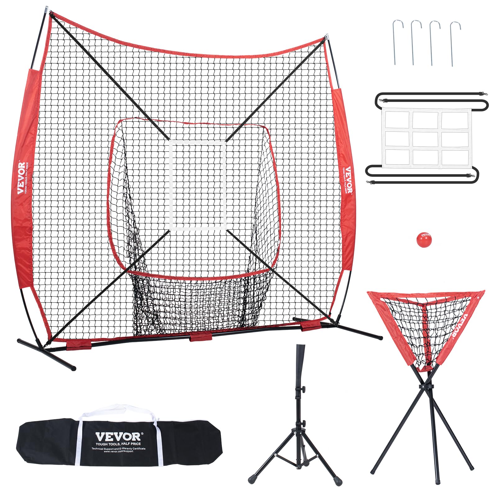 VEVOR 7x7 ft Baseball Softball Practice Net, Portable Baseball Training Net for Hitting Catching Pitching, Backstop Baseball Equ