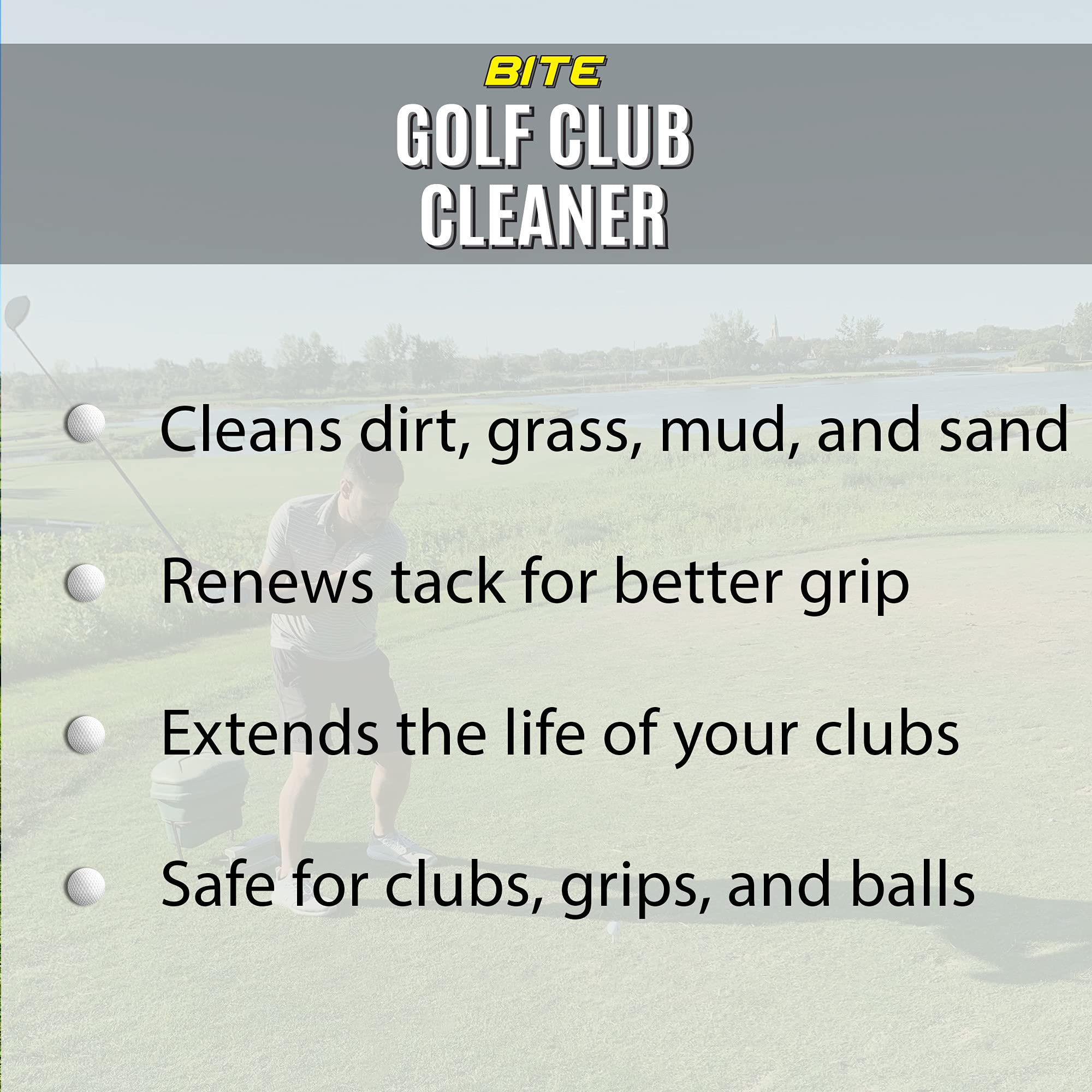 Bite Golf Club And Grip Cleaner  Keeps Clubs, Irons, And Drivers Clean  Use With Cloth, Brush, Or Bottle Brush Refill  Restore G