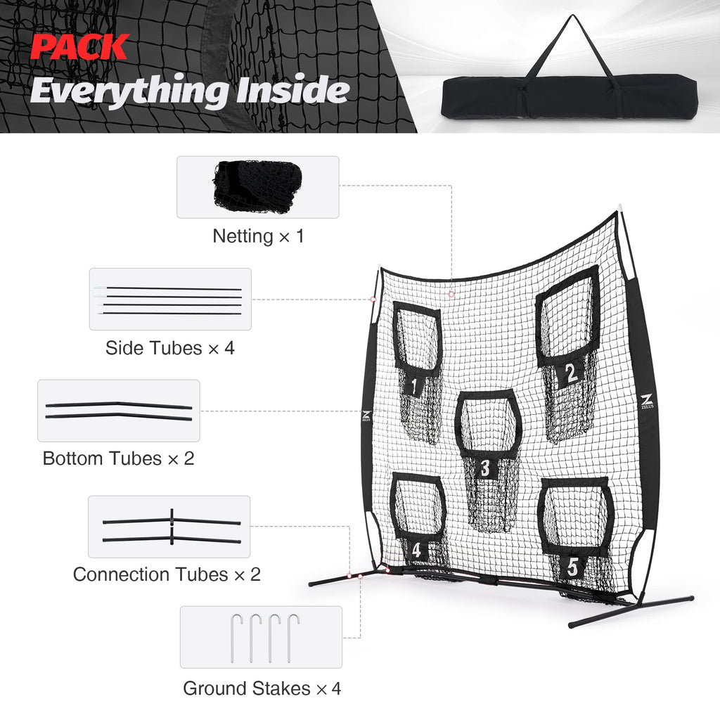 ZELUS Football Throwing Net, 7x7ft Football Training Equipment with 5 Target Pockets for Throwing and Passing Practice, Portable