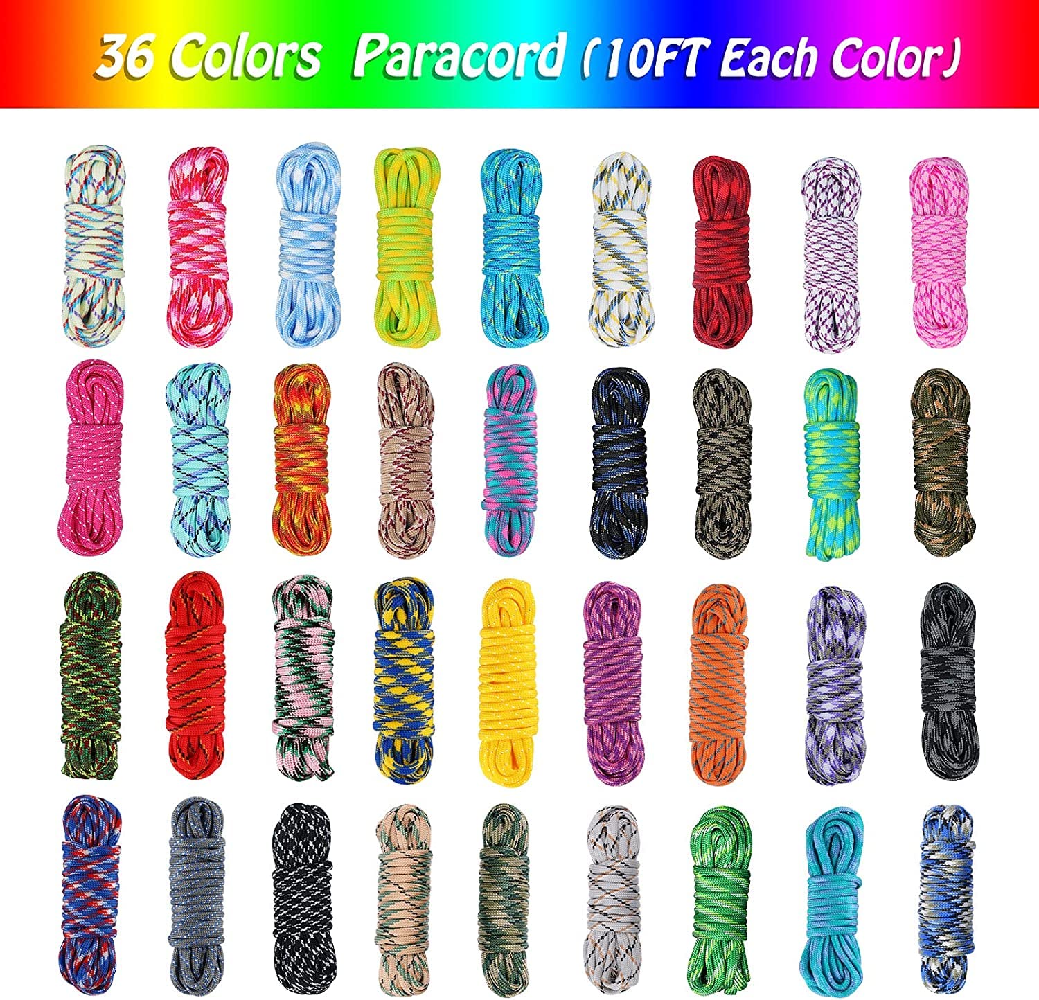 Monobin Paracord, 550 Paracord Combo Kit With Instruction Book - 36 Colors Multifunction Paracord Ropes And Complete Accessories
