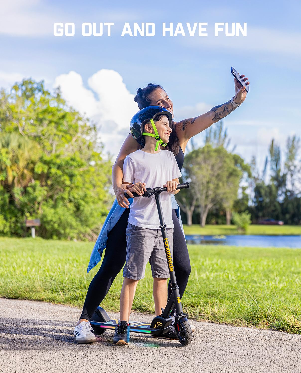 FanttikRide C9 Pro Kids Electric Scooter Ages 8-12, Colorful Rainbow Lights, E-Scooter for Kids 3.9-5.2 ft, 132 lbs, 5 Miles Ran