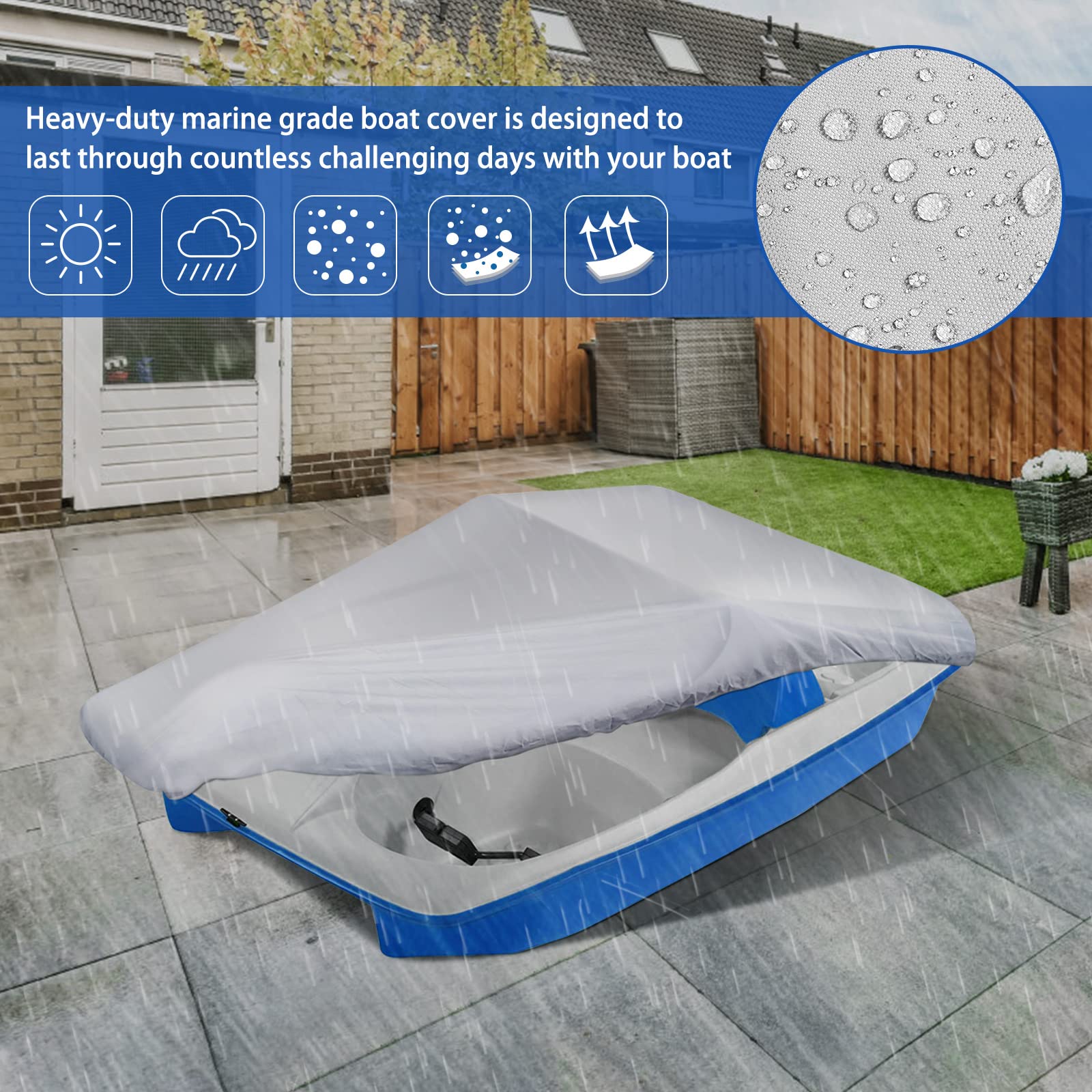 Icover Pedal Boat Cover, Fits 3 Or 5 Person Paddle Boat Water Proof Heavy Duty Boat Cover, Grey