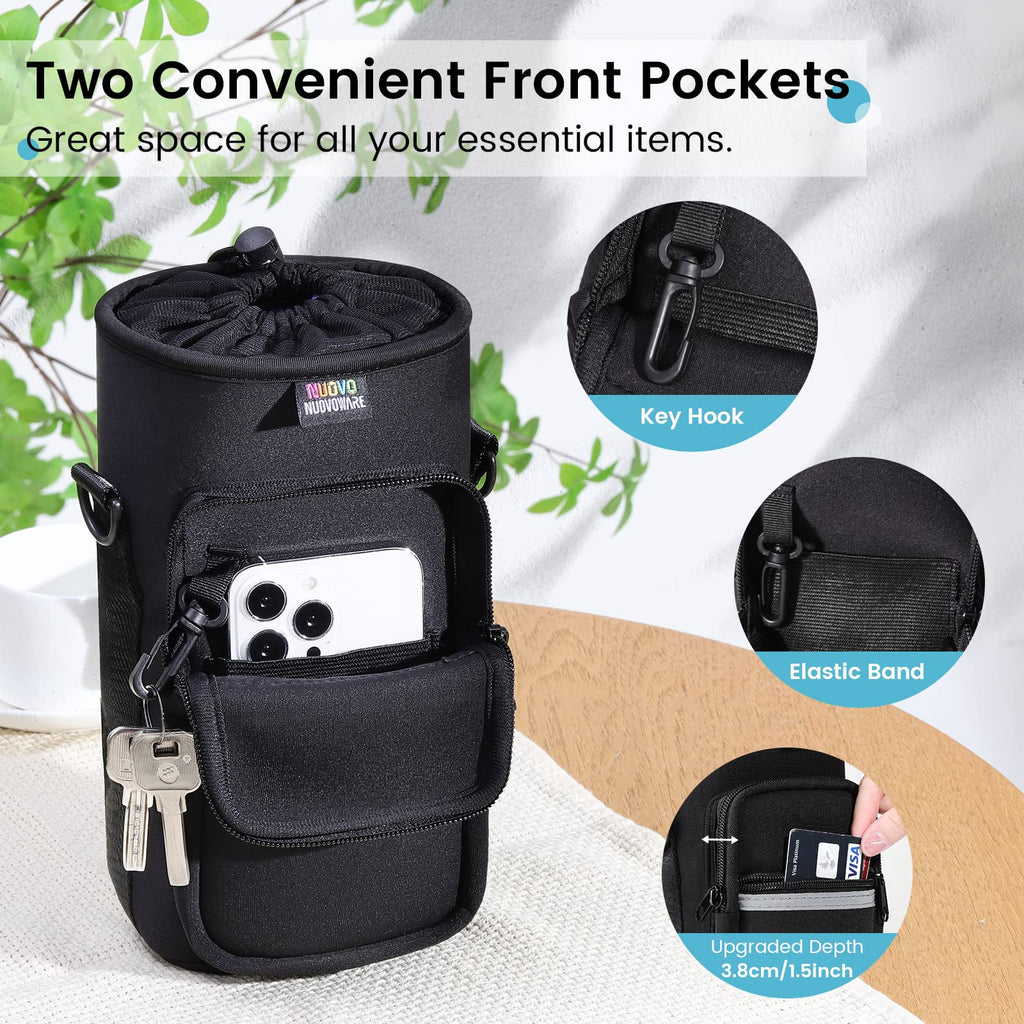 Nuovoware Water Bottle Carrier Bag, 40 Oz Bottle Pouch Holder, Adjustable Shoulder Hand Strap 2 Pocket Sling Neoprene Sleeve Spo