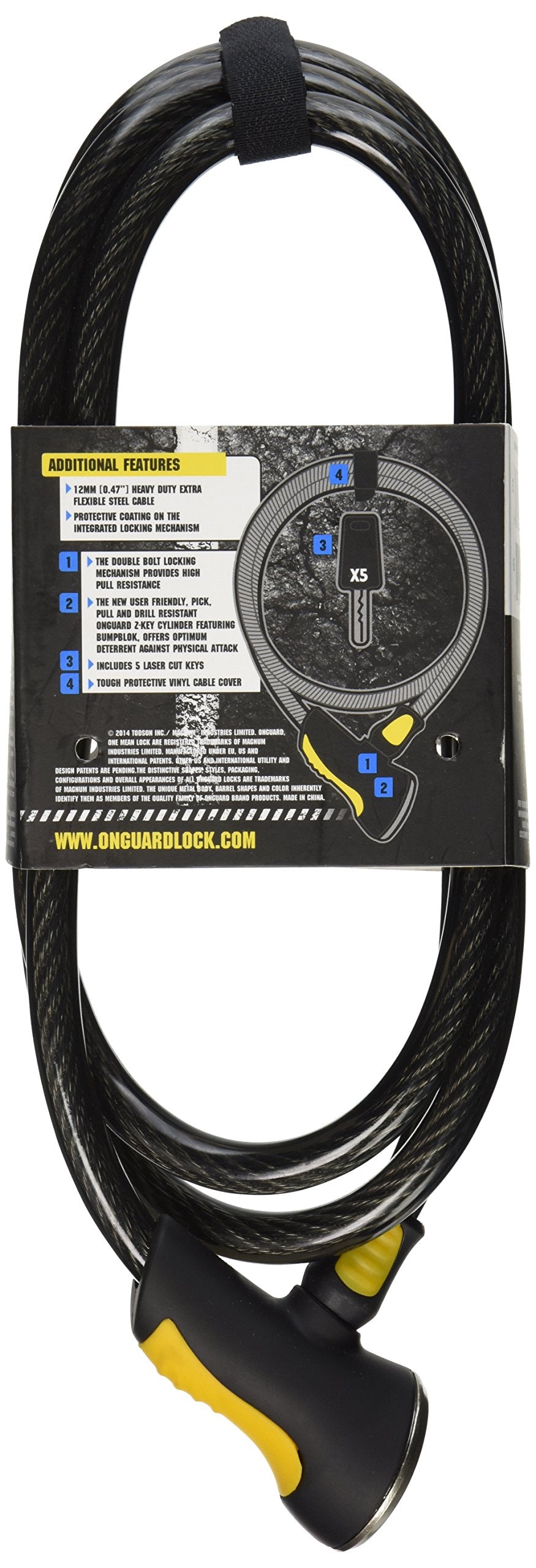 Onguard 8040 Akita 12Mm X 6' Cable Lock, Black