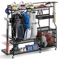 DWVO Sports Equipment Organizer, 3 Golf Bags Storage Stand with Wheels, Sport Gear Accessories Rack and Ball Organizer Bin for G