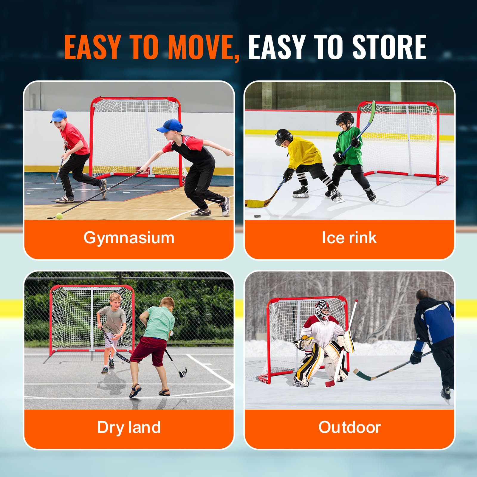 Vevor Youth Street Hockey Net Indoor Outdoor Steel Hockey Goal For Kids 54''X44''