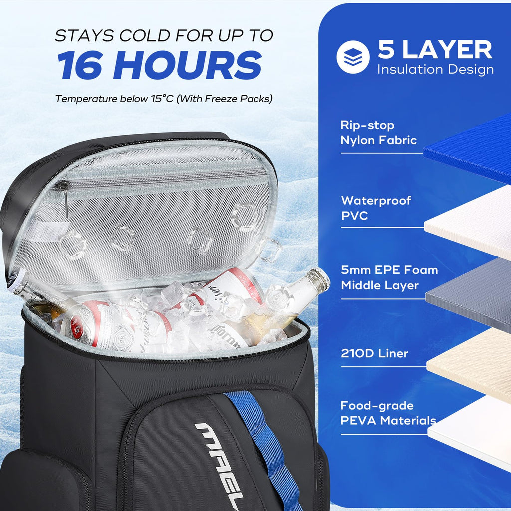 Maelstrom Backpack Cooler,36 Can Cooler Backpack,Soft Cooler Bag Insulated Leakproof,Lightweight Ice Chest Backpack,Travel Coole