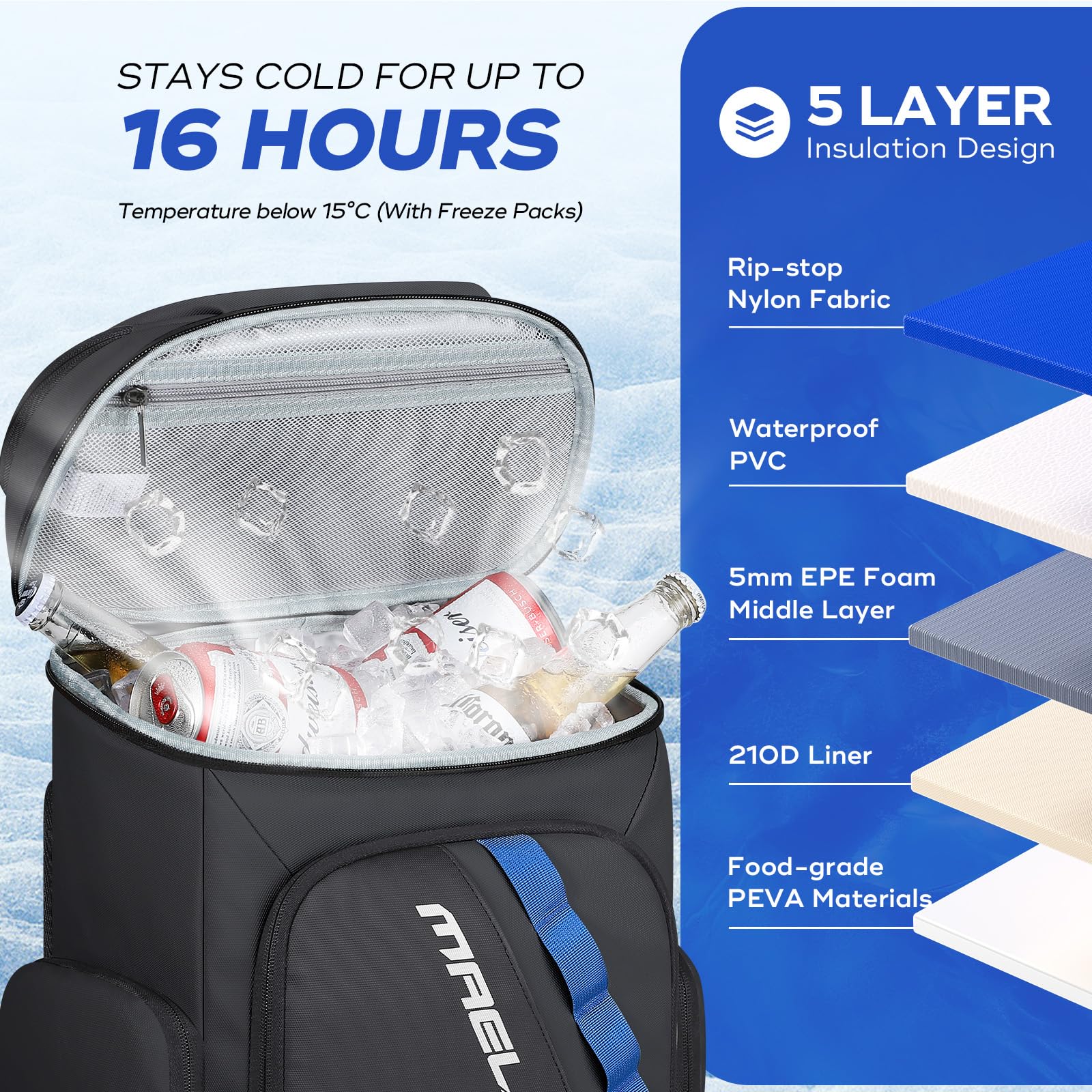 Maelstrom Backpack Cooler,36 Can Cooler Backpack,Soft Cooler Bag Insulated Leakproof,Lightweight Ice Chest Backpack,Travel Coole