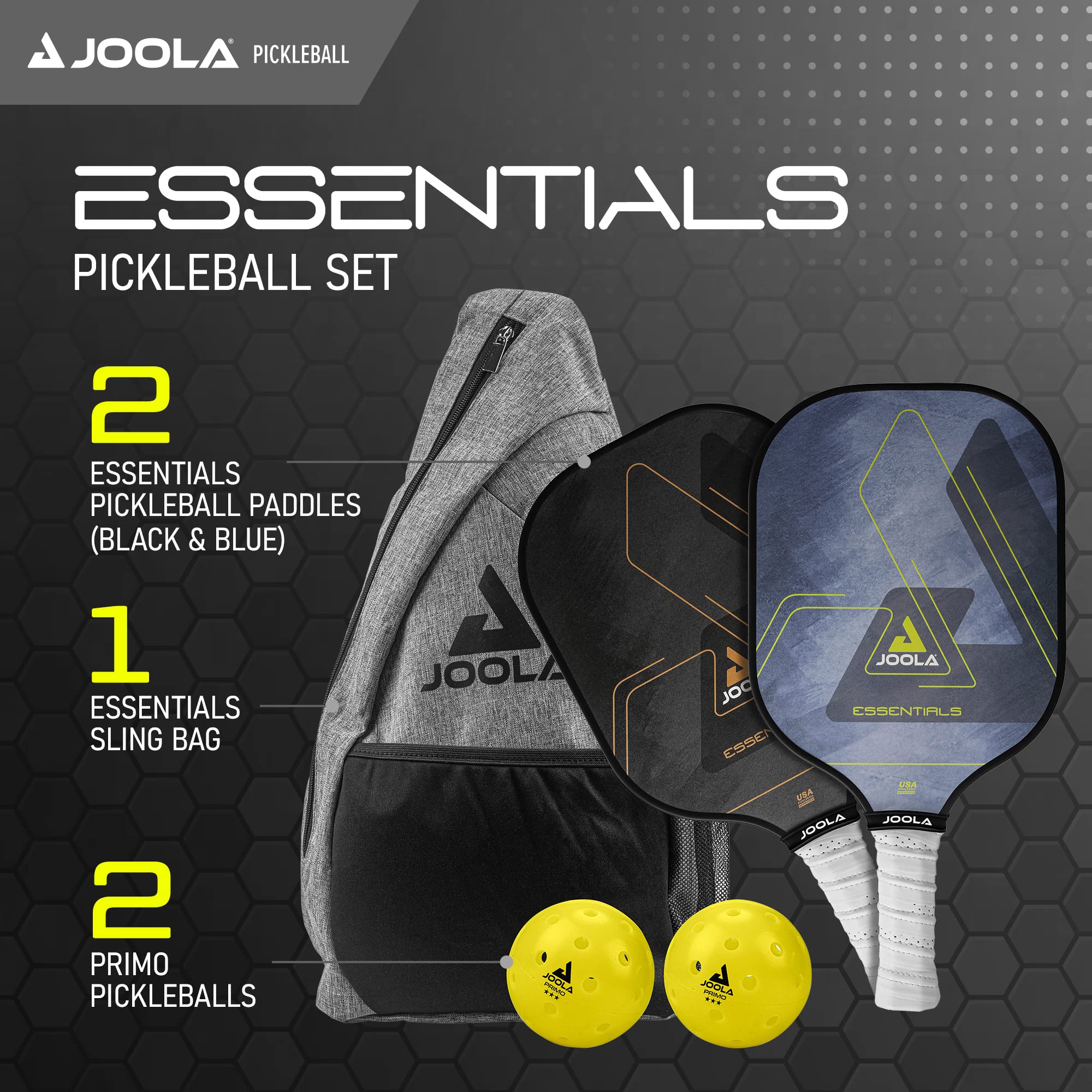 Joola Essentials Pickleball Paddles Set With Reinforced Fiberglass Surface And Honeycomb Polypropylene Core - Pickleball Set Inc