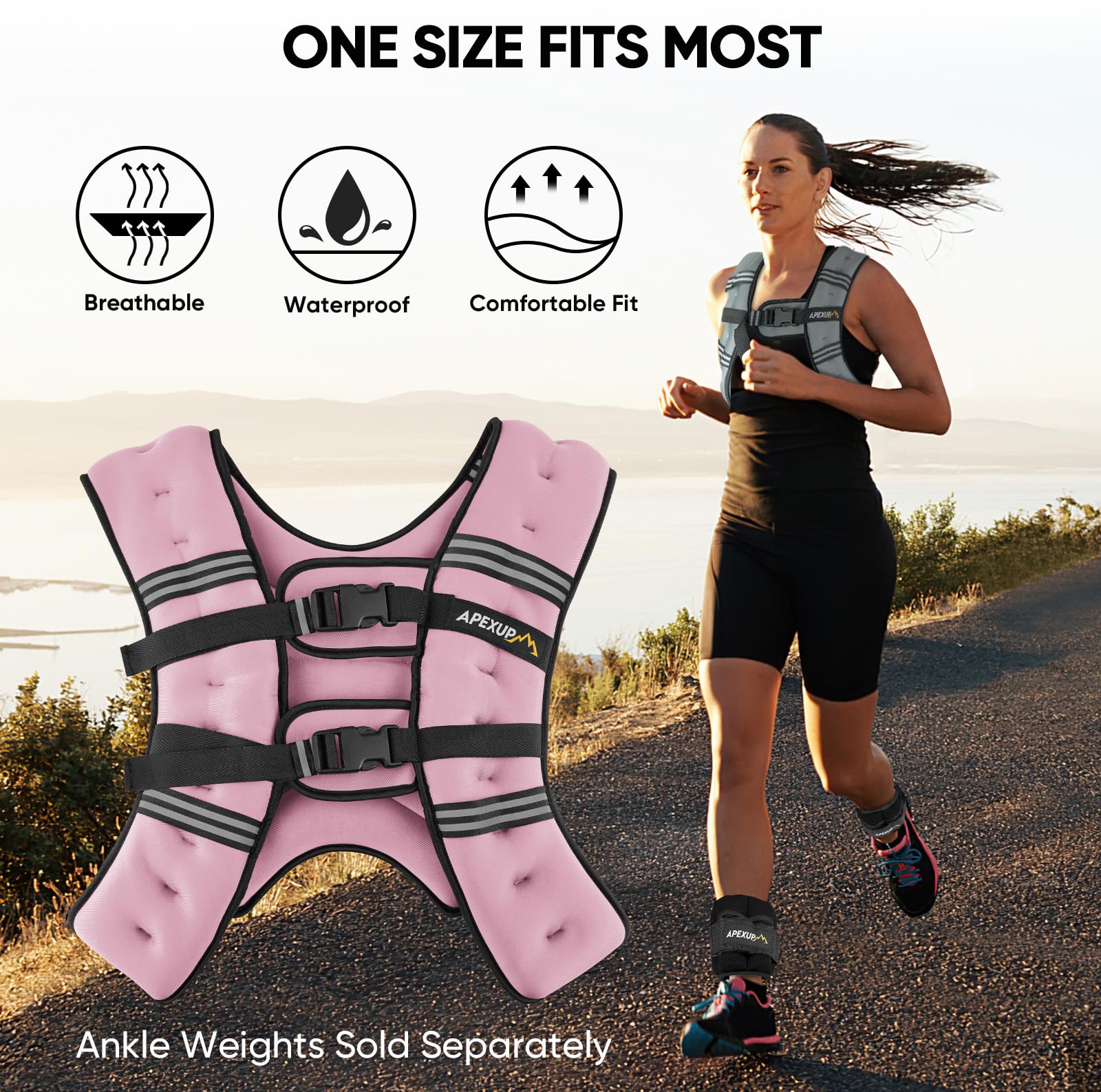 APEXUP 20lbs Weighted Vest Men Women, Weight Vest for Women Workout Equipment for Strength Training Running (Pastel Pink)