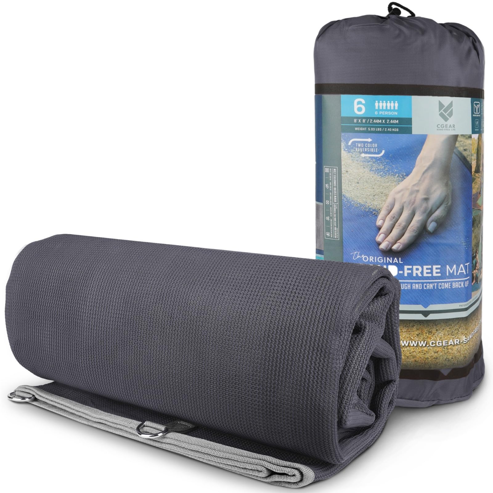 CGEAR Original Sand-Free Outdoor Camping Mat - (L) - 10 x 10 - Boulder Gray - Beach, Picnic & Camping Ground Mat with Carry Pouc