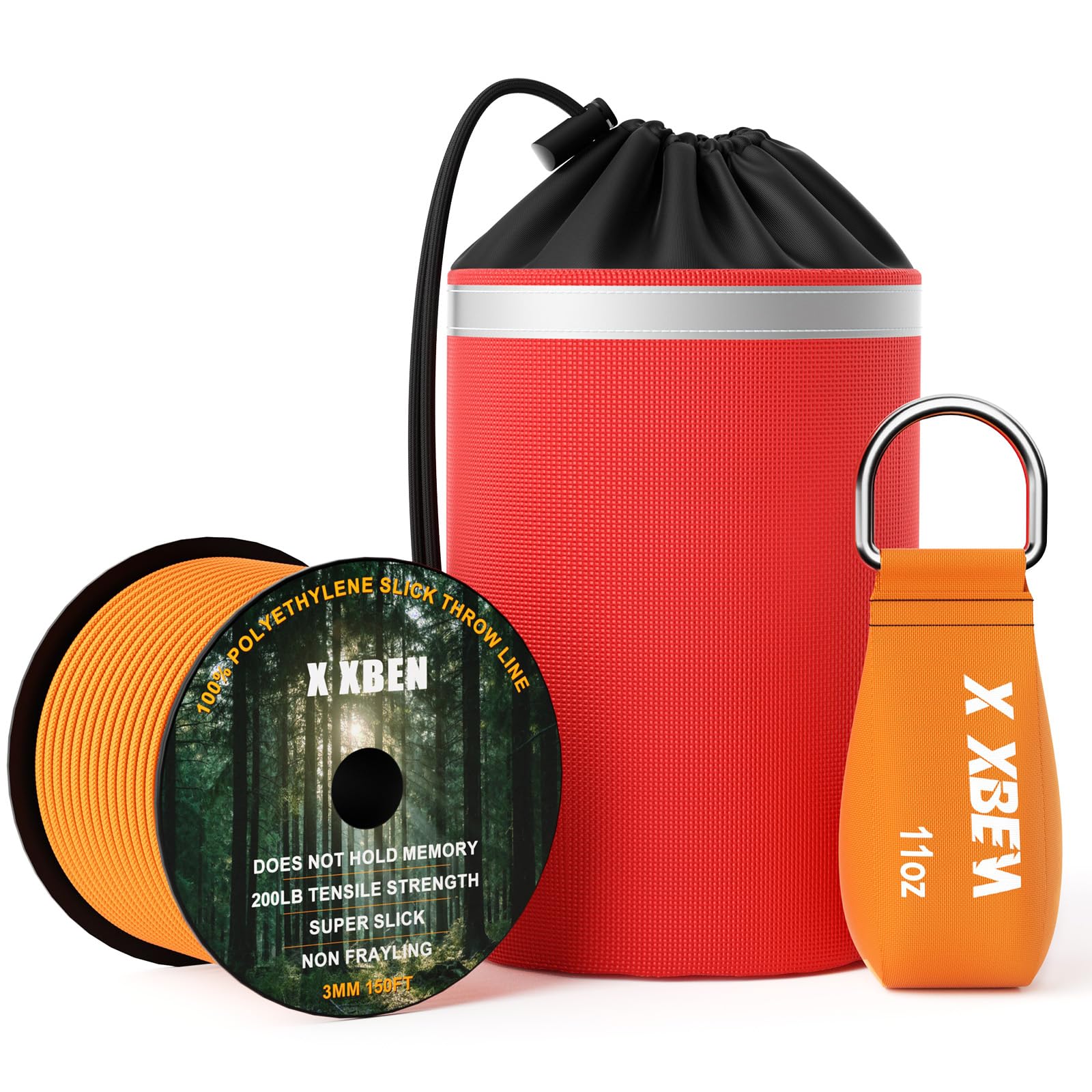 X XBEN Arborist Throw Line Kit with Slick Rope & 11 Throw Weight - 150 Polyester Rope for Tree Cutting, Trimming, Camping, High 