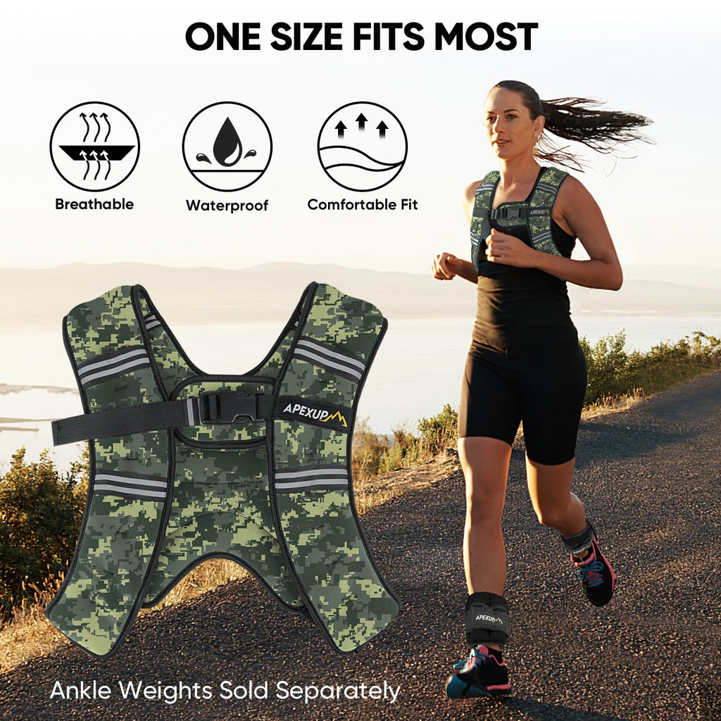 APEXUP 10lbs Weighted Vest Men Women, Weight Vest for Women Workout Equipment for Strength Training Running (Green Digi Camo)