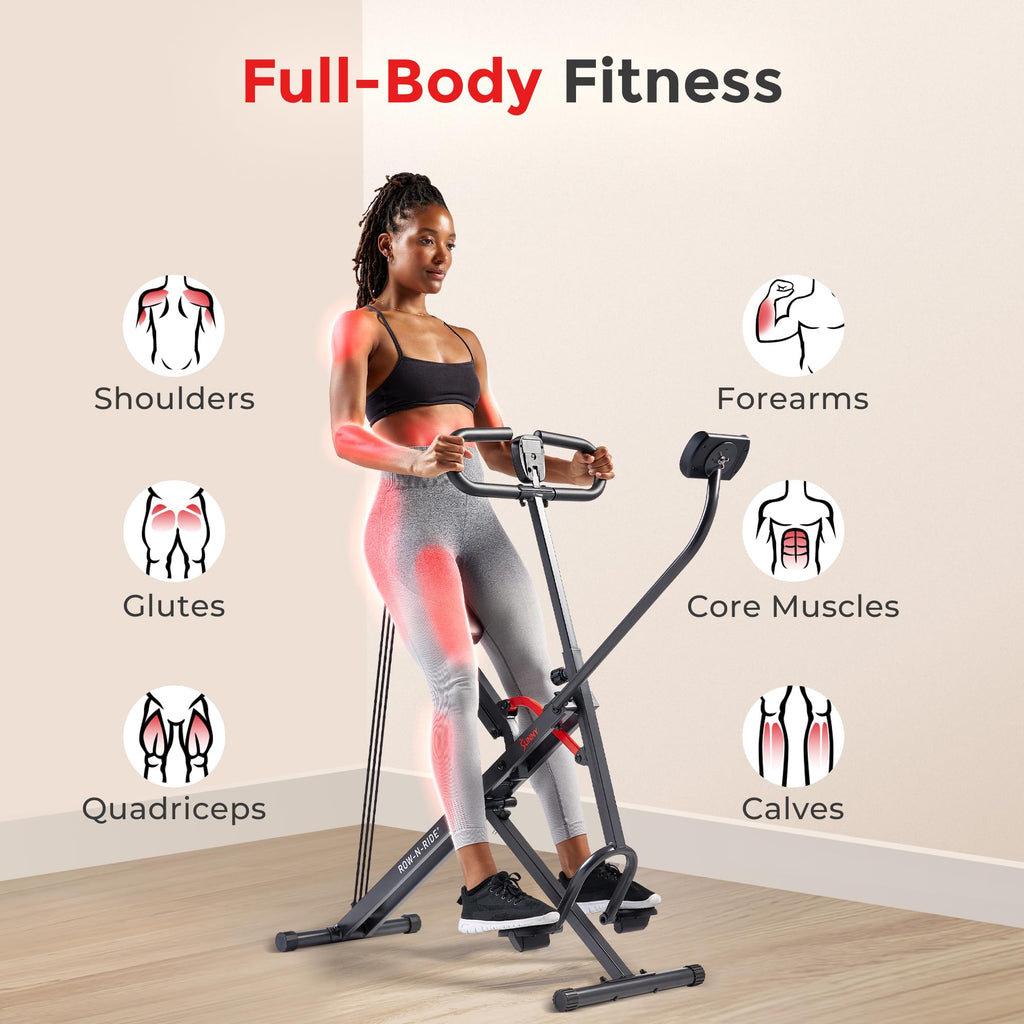 Sunny Health & Fitness Smart Upright Row-N-Ride Exerciser, Squat Assist Trainer for Glutes Workout with Adjustable Resistance, E